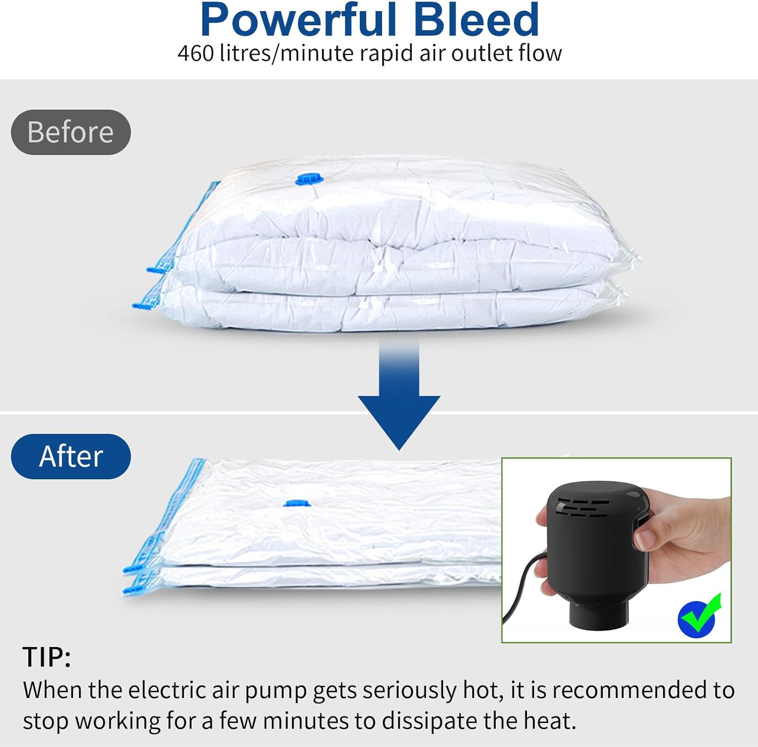 Pompe à air électrique portable 55W 220V, rangement vêtements BALCK