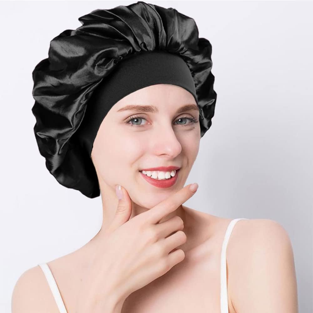 Bonnet satin femme - 2 pièces - protection nuit, doublure soie, réglable
