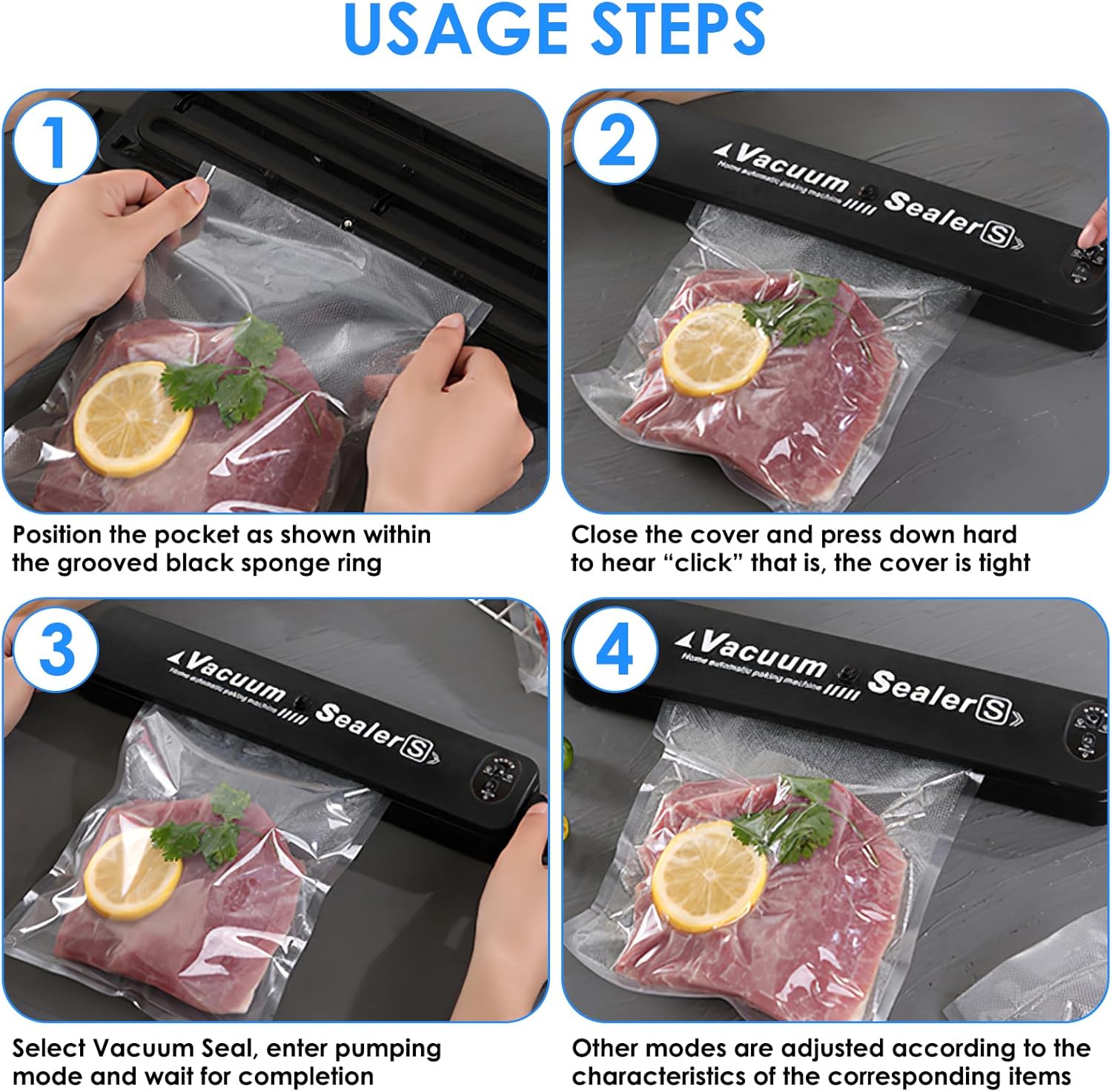 Machine sous vide alimentaire - 30 cm - aspiration rapide, 10 sacs inclus