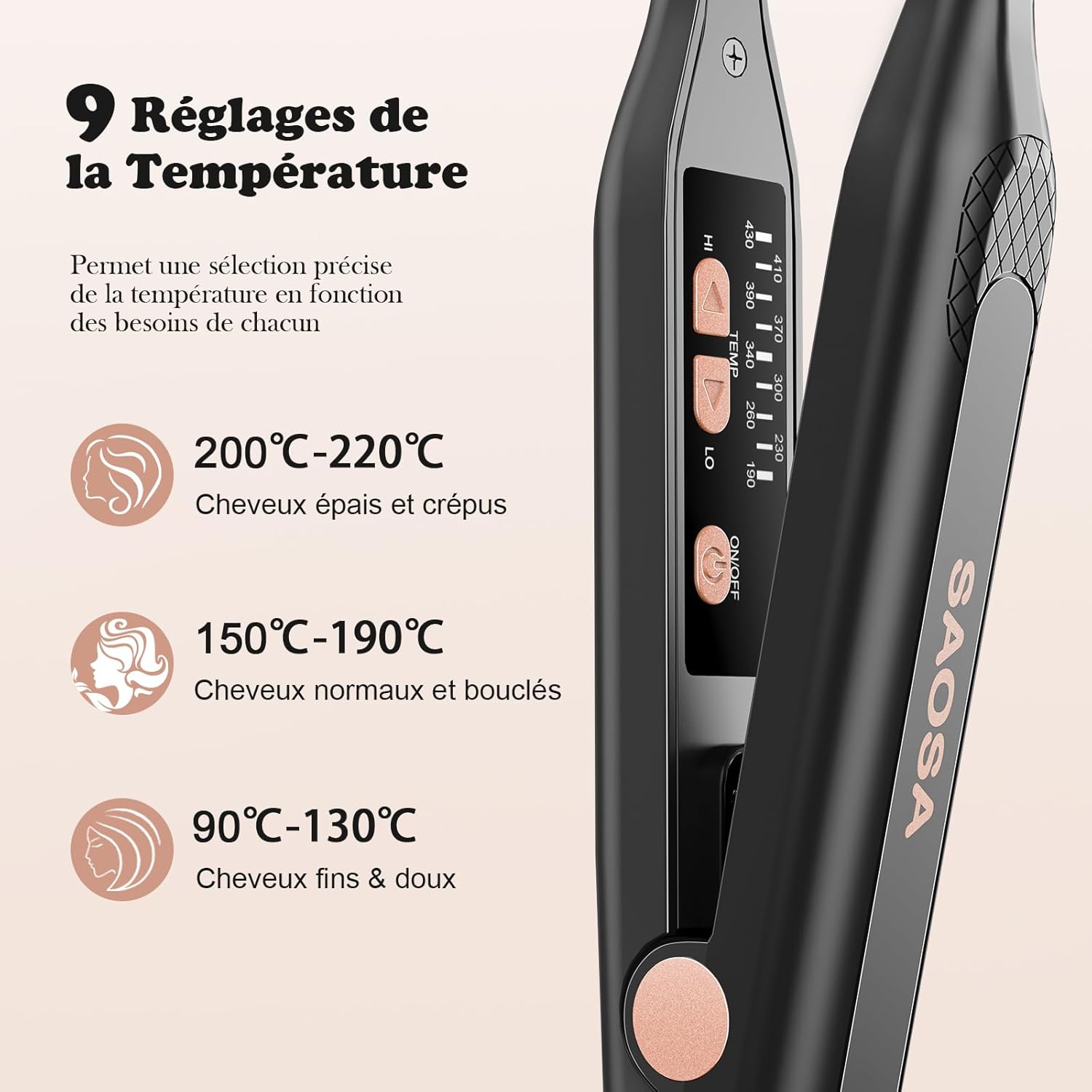 SAOSA - Mini Lisseur 2-en-1 - Compact - Céramique, 90°C-210°C, double tension