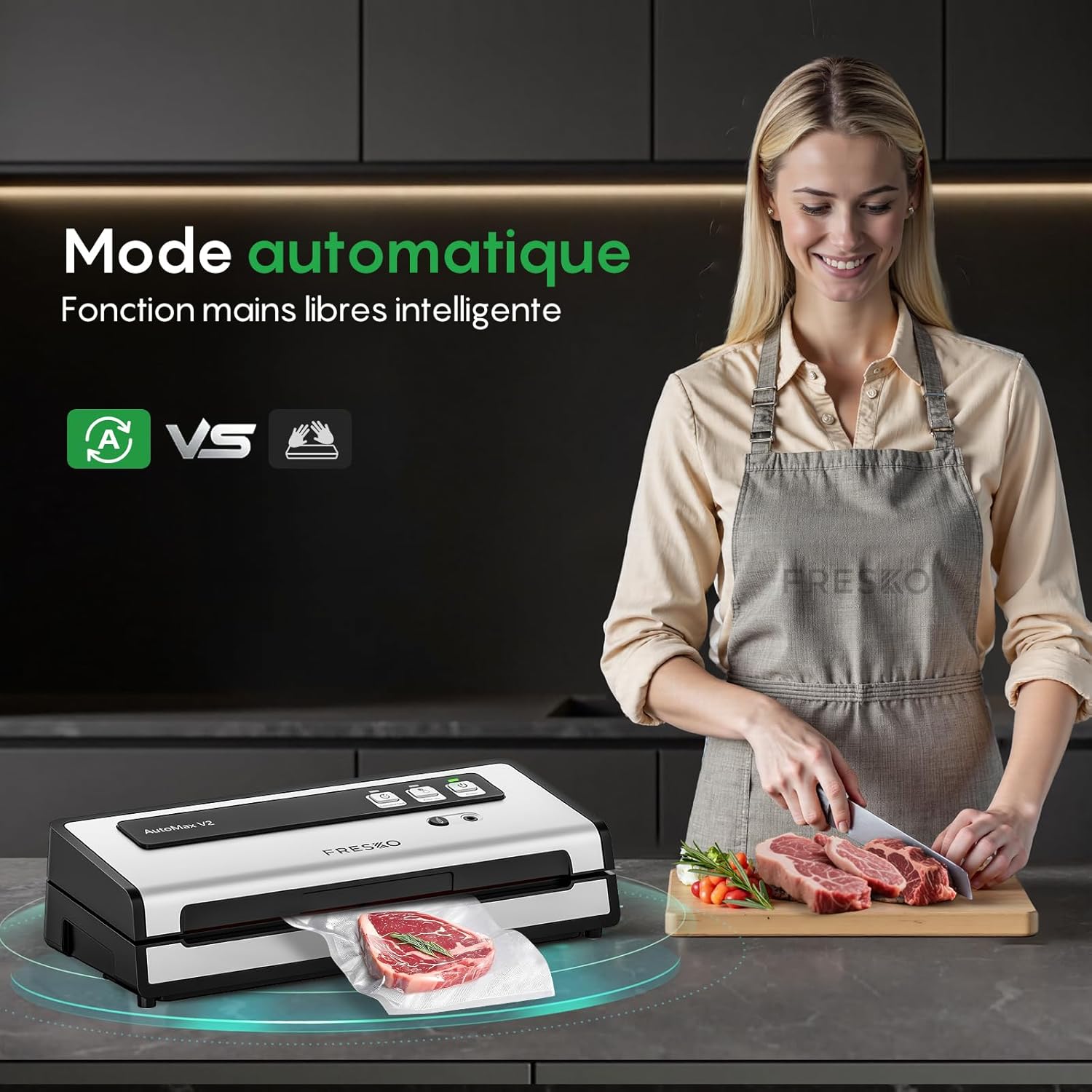 FRESKO - Machine sous vide automatique, 140W, double thermoscellage, 10 sacs, une main