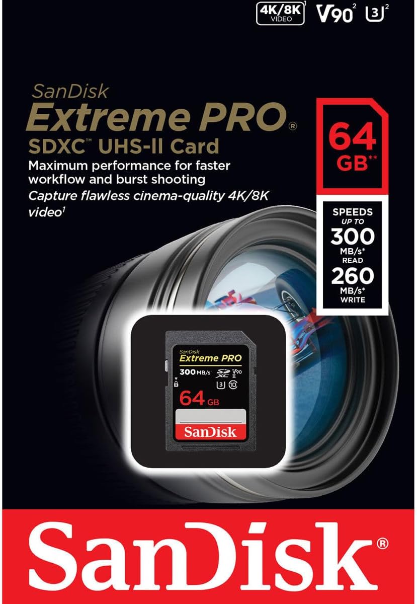 SanDisk - Extreme PRO SDXC 64 Go - UHS-II, V90, 300 Mo/s, 4K/8K - SDSDXDK-064G-GN4IN