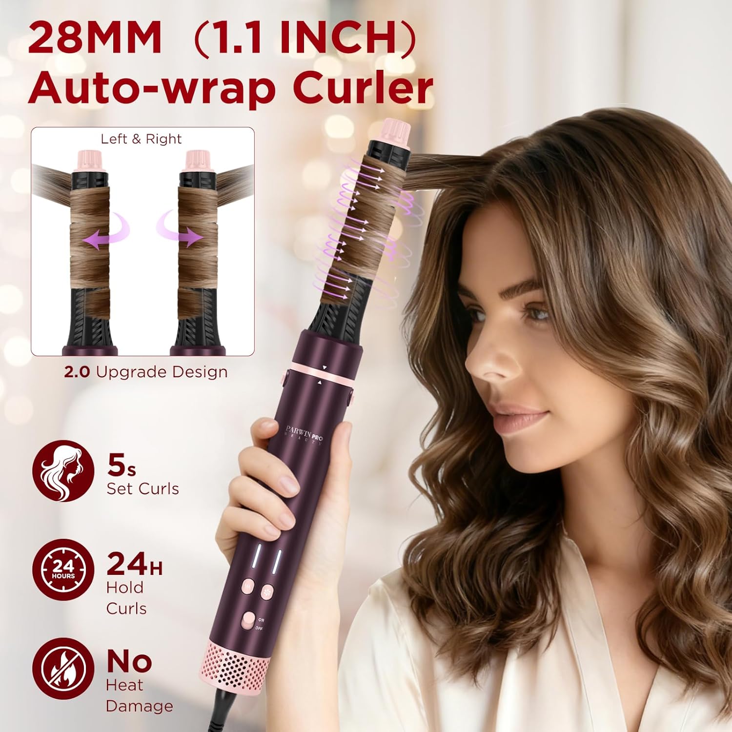 PARWIN PRO - Brosse à lisser auto, double tension, sèche-cheveux puissant