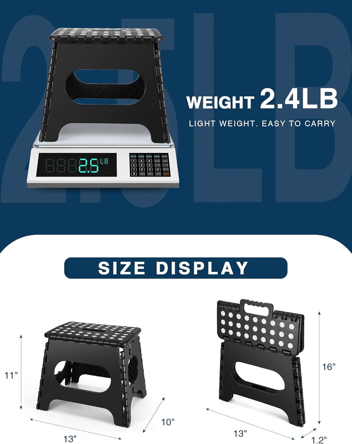 HOUSE DAY - Tabouret pliant 27 cm - 150kg, compact, léger, noir