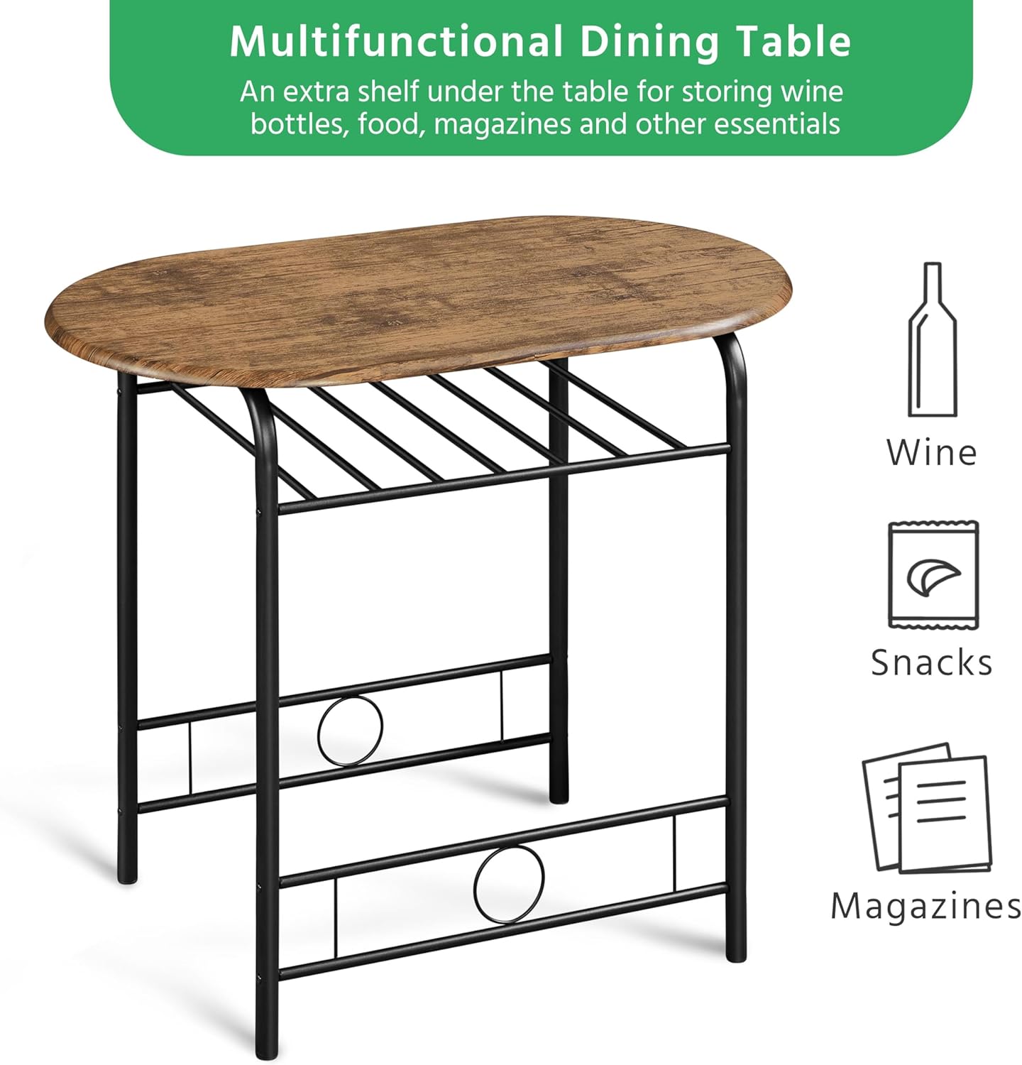 Yaheetech - Ensemble table ronde 3 pièces - 90x53x75,5 cm - bois MDF métal, porte-bouteilles