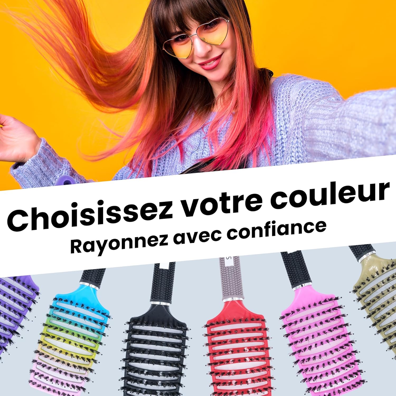 Brosse à cheveux - Démêlante sanglier nylon - anti-casse, anti-statique, tous types, adultes et enfants