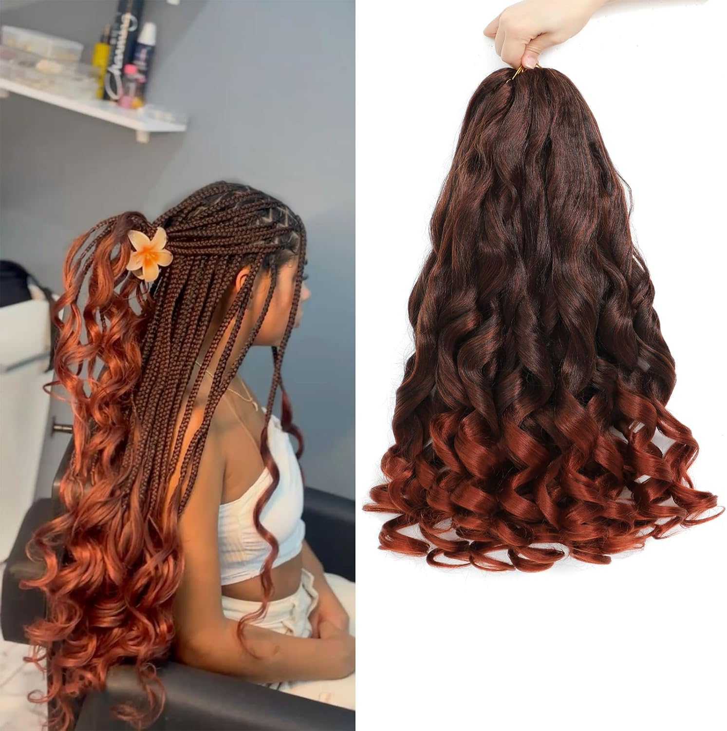 Rajout Cheveux - French Curl Braids 56cm, 8 paquets, Bouncy Wave, 1B/350#