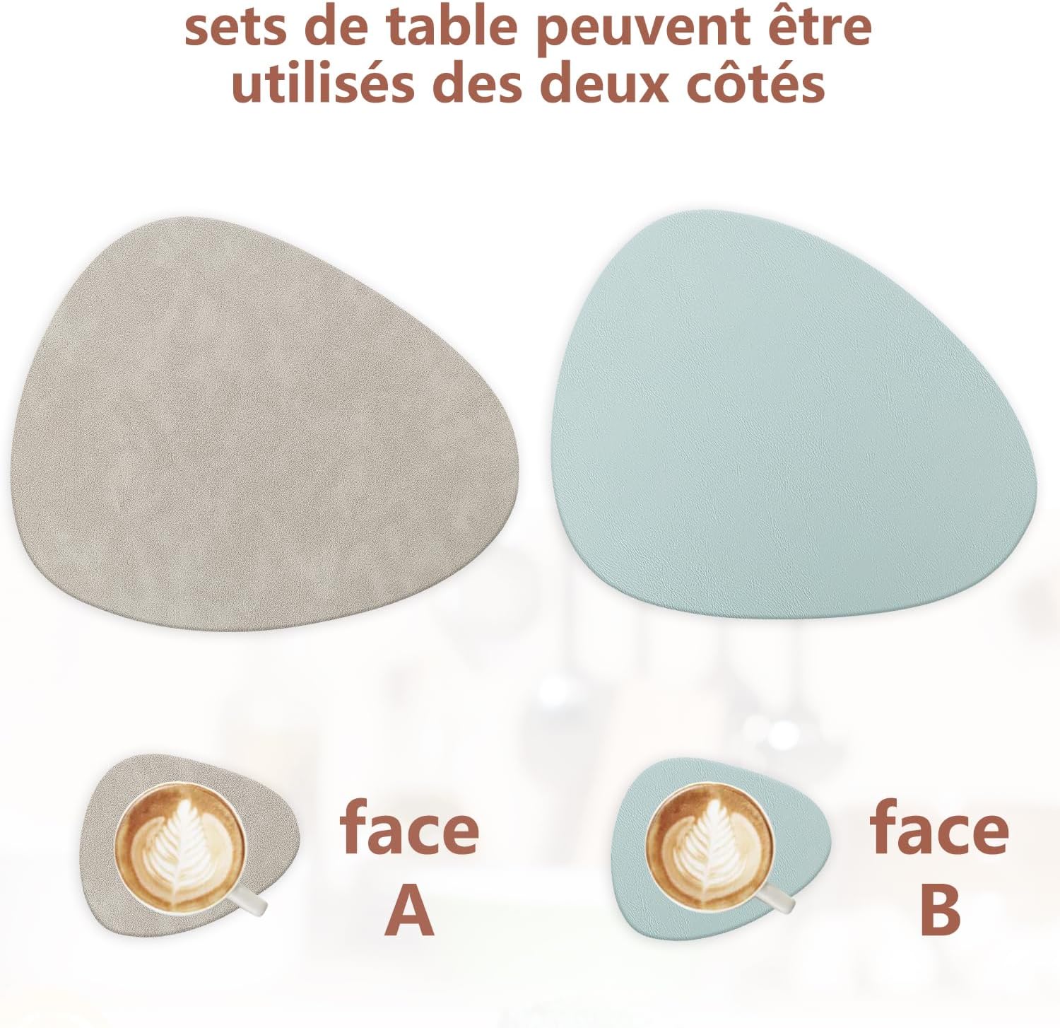 Set de table - lot de 6 ovale 41x33cm - lavable et antidérapant PU