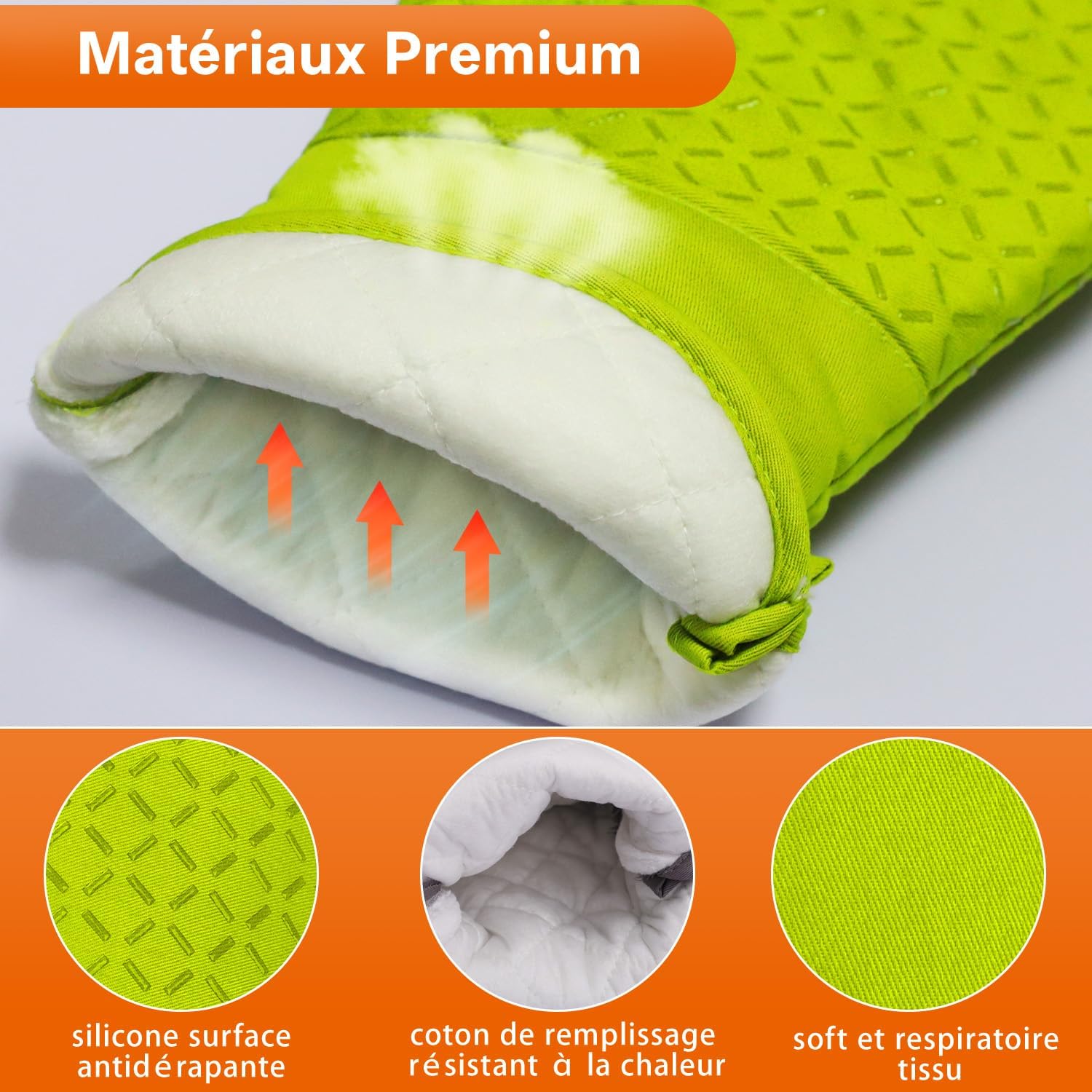 MILcea - Gant Four Cuisine - 32cm - Silicone anti-chaleur 300°C, vert