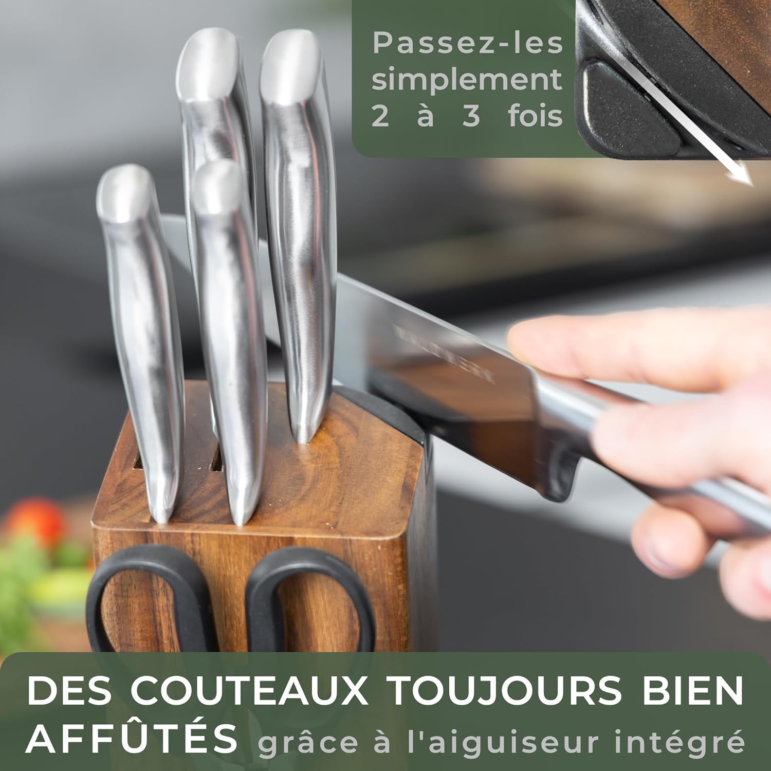 WALDWERK - Bloc couteaux cuisine 7pcs - aiguisoir intégré, support