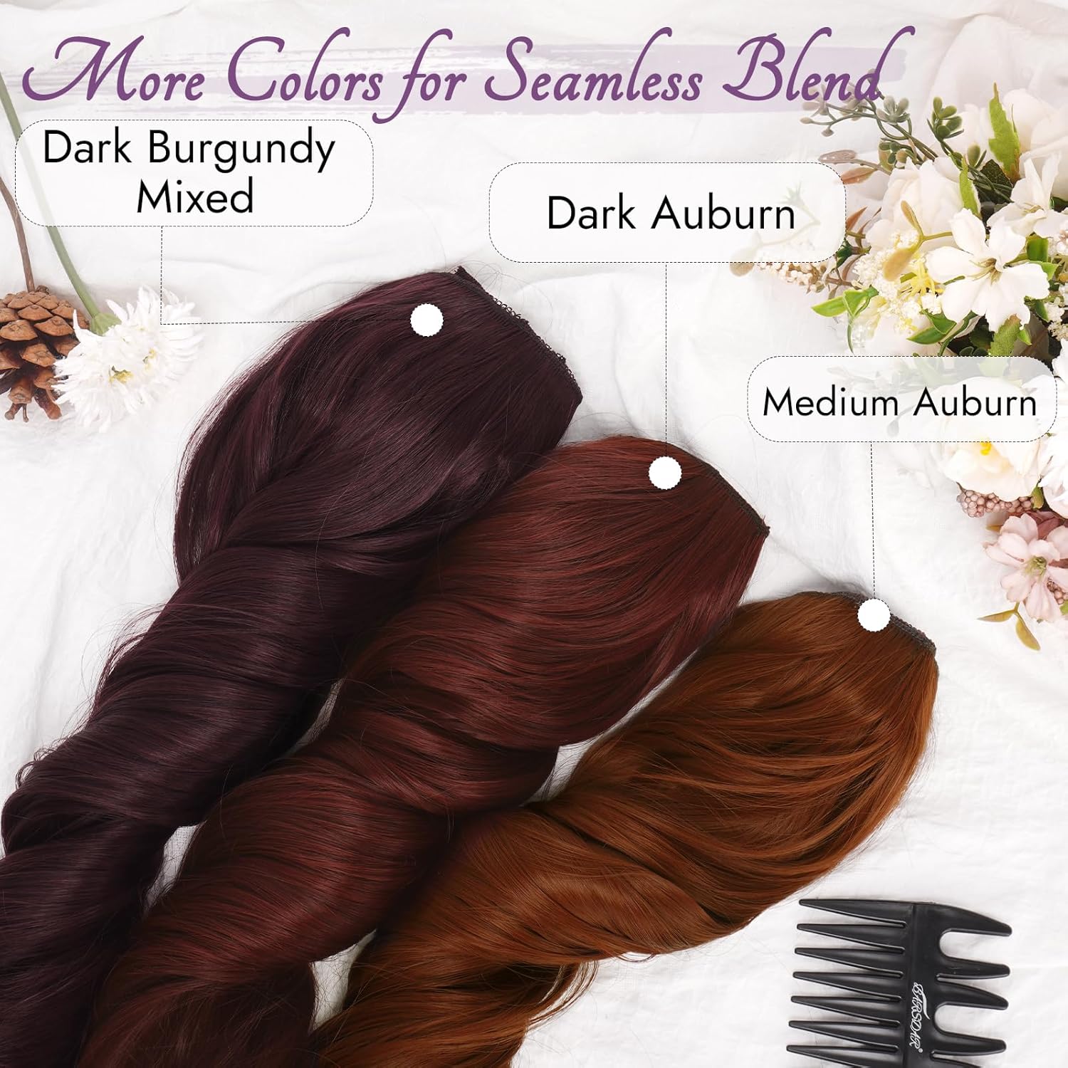 BARSDAR - Extensions à clips série ondulée - 50cm - Rouge Auburn foncé, 5pcs synthétique naturel