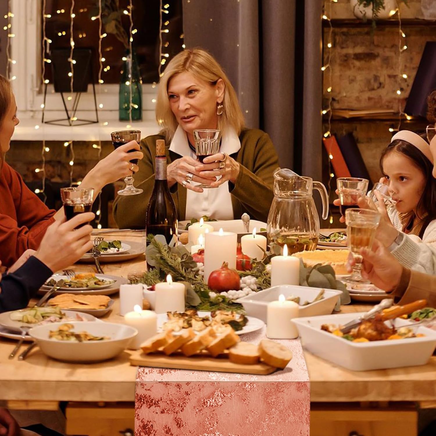 Chemin de table polyester - filet feuille or rose - 28cm x 10m – décor fête