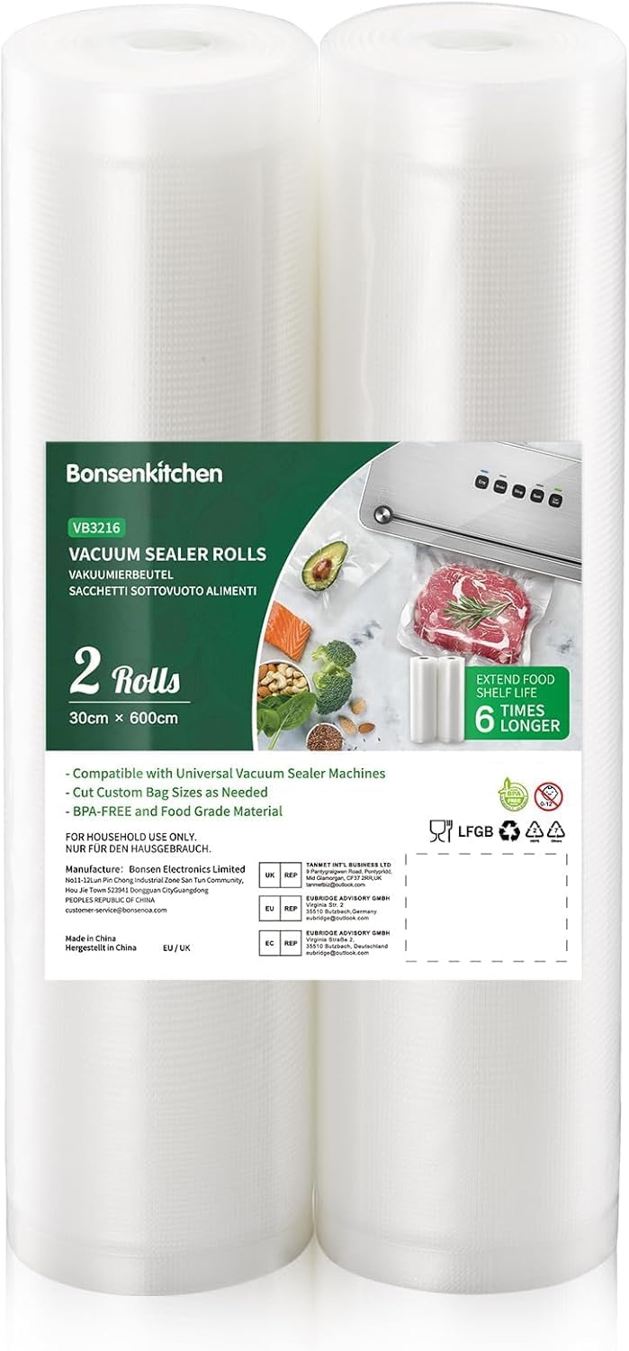 Bonsenkitchen - sacs sous vide 2 rouleaux 30x600cm, sans BPA, VB3216