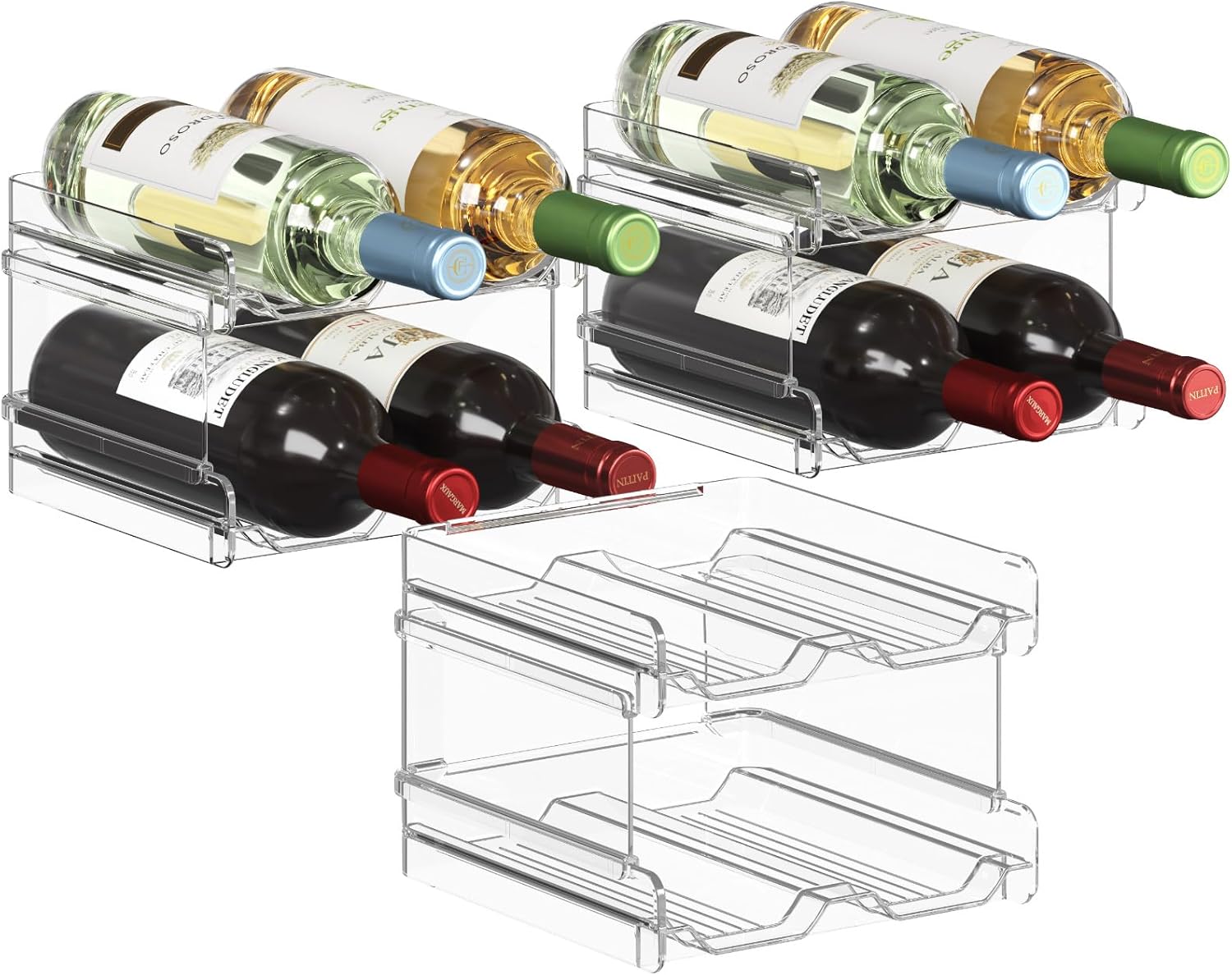 Lifewit - Casier à vin empilable, lot de 3, 12 bouteilles, plastique transparent