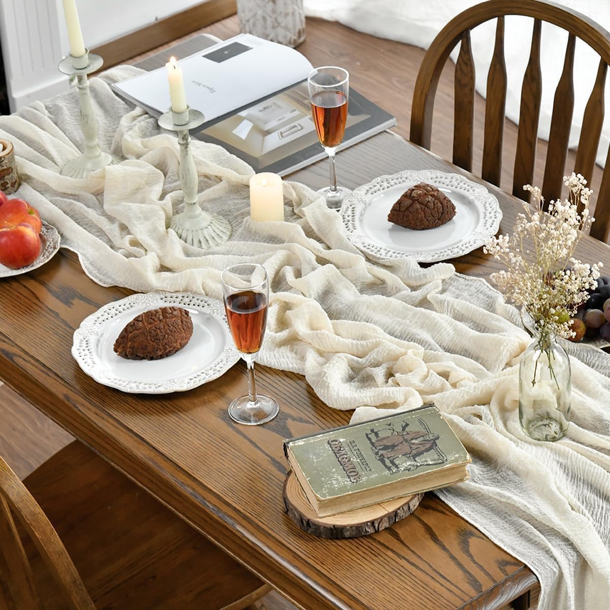 Artoid Mode - Chemins de Table Bohême - 400 cm - gaze mousseline beige