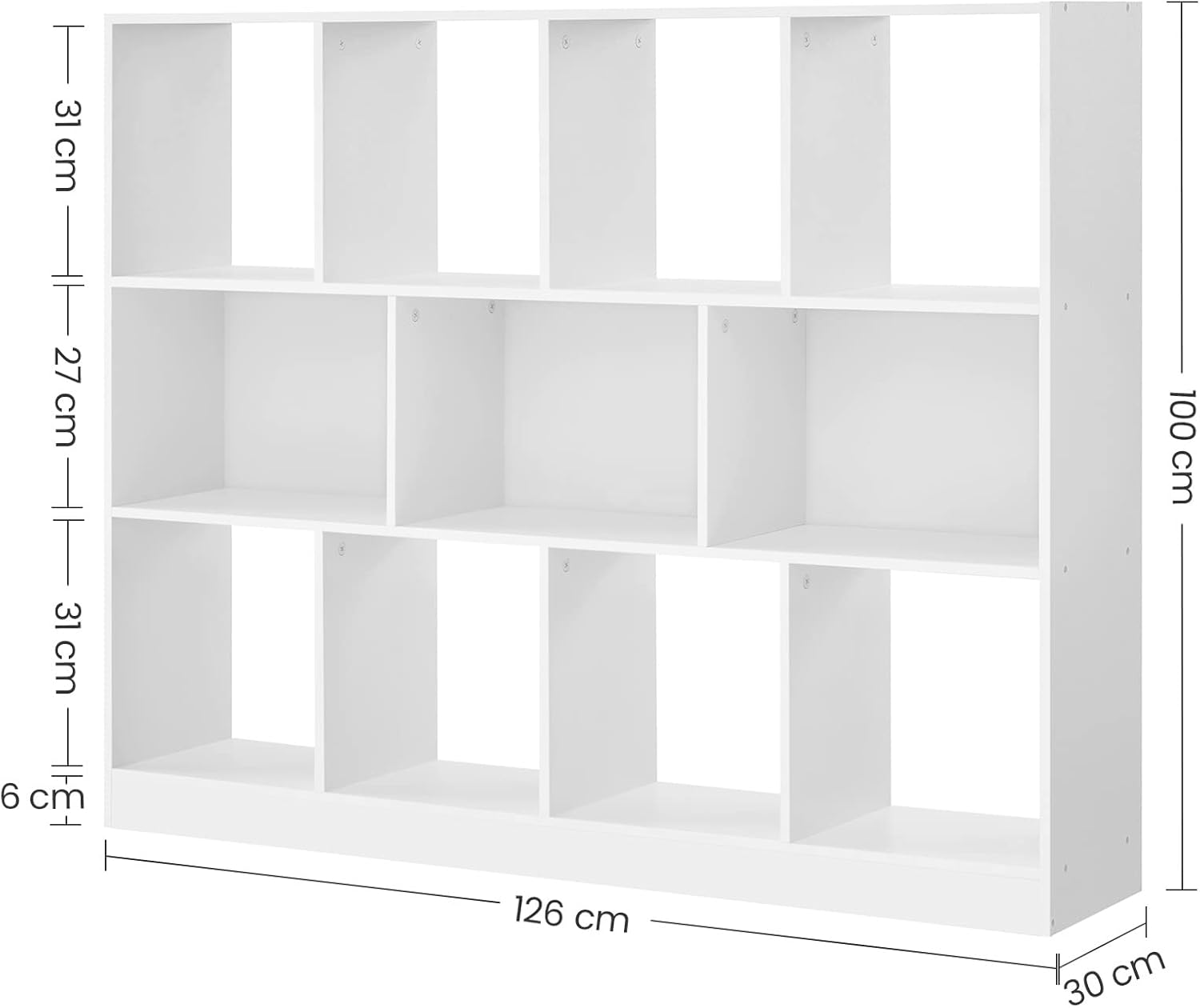VASAGLE - bibliothèque modulable 30x126x100cm, 11 compartiments, blanc LBC054T14