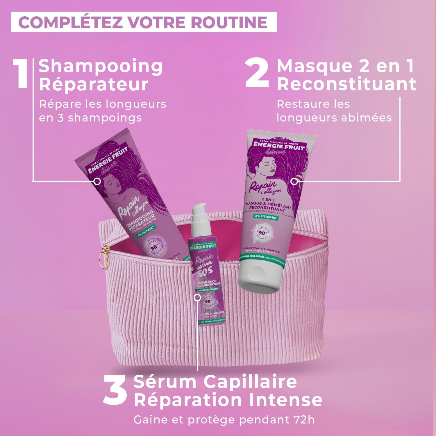 Energie Fruit - Routine capillaire collagène - Coffret soin complet cheveux abîmés