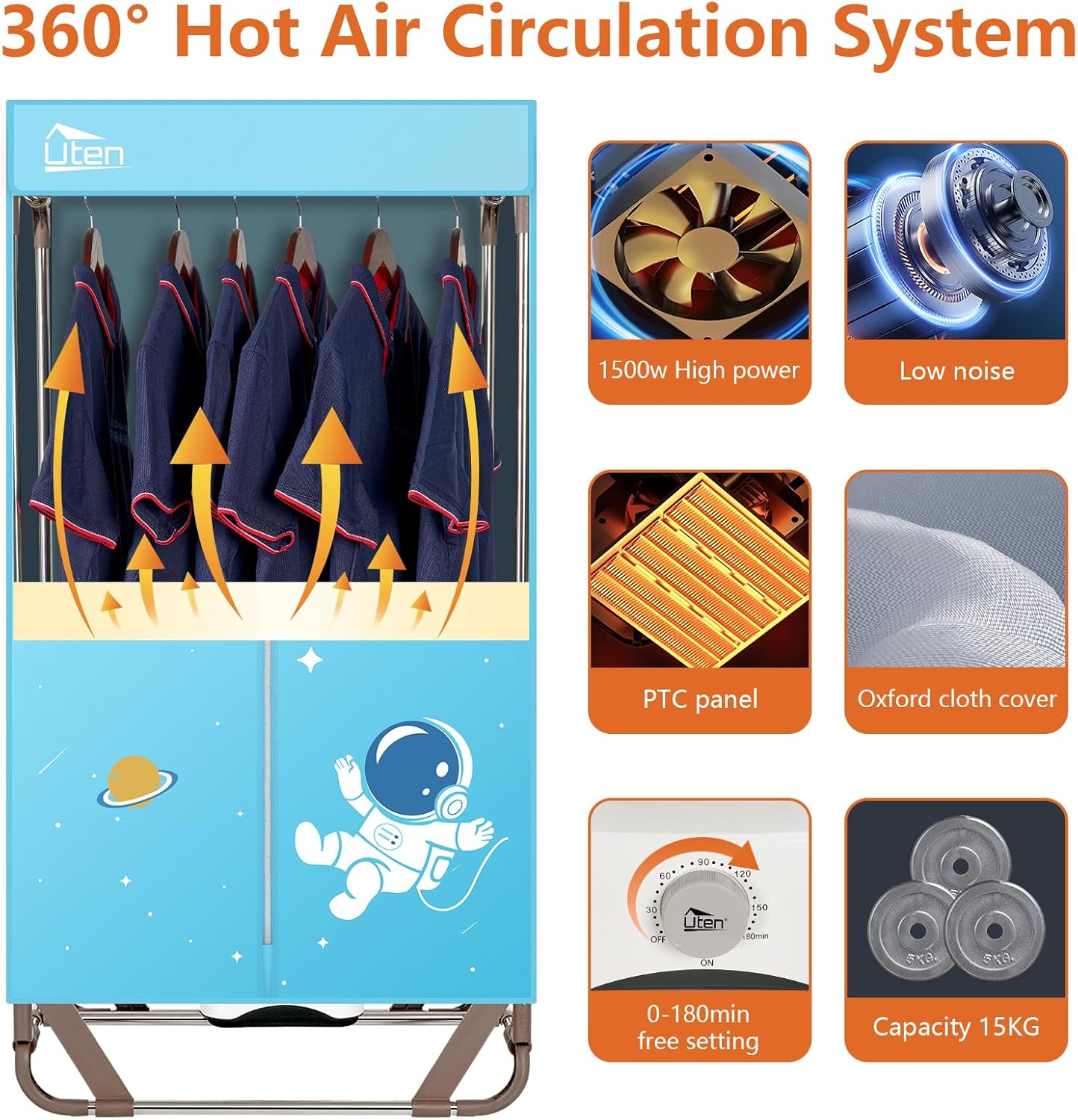 Séchoir électrique intérieur - pliable 2 niveaux, 1500W, sac rangement