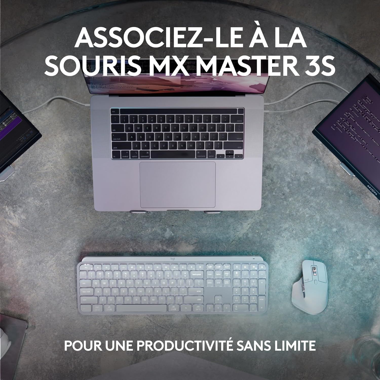Logitech - MX Keys S - clavier plat AZERTY rétroéclairé, USB-C, Bluetooth