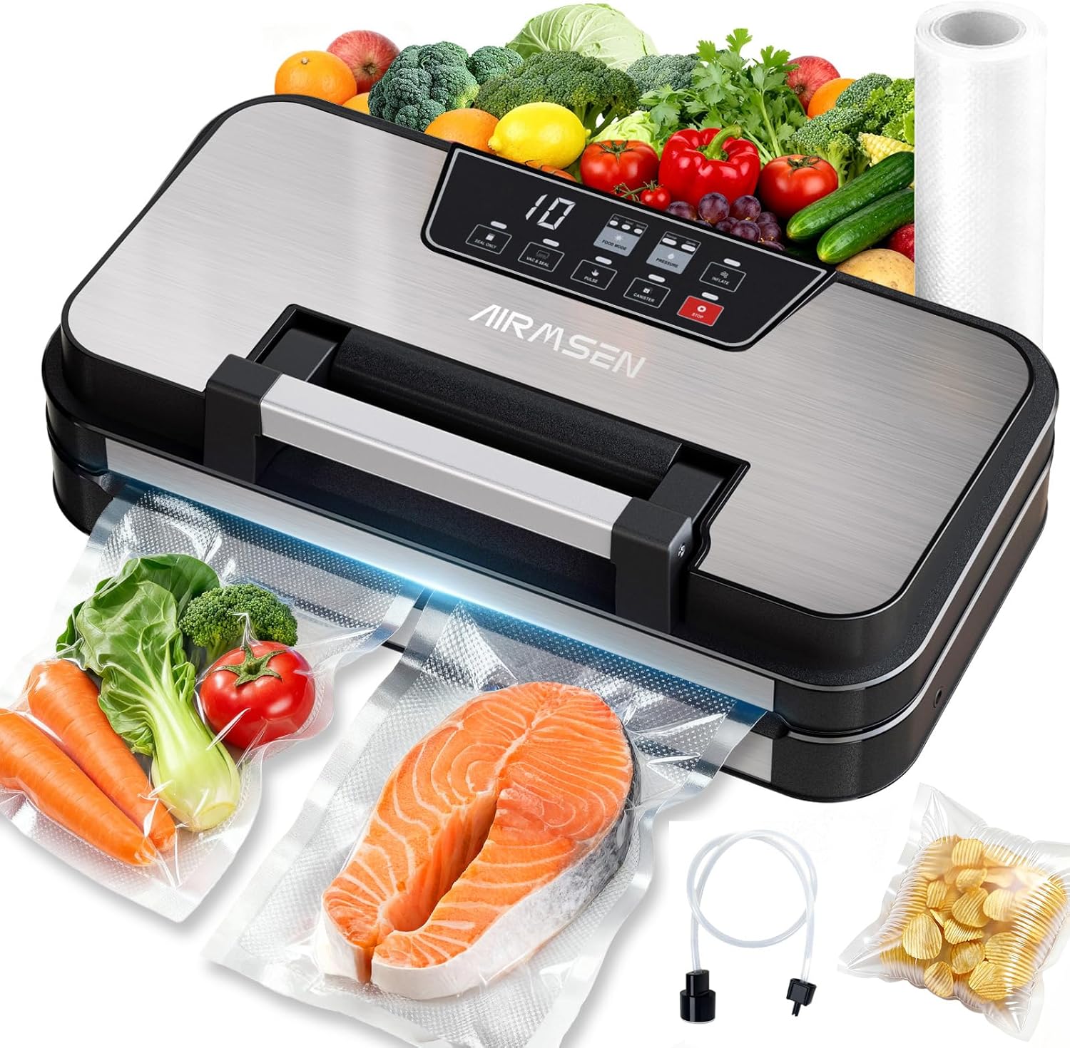 AIRMSEN - machine sous vide double scellage 30 cm, modes sec/humide, coupe-sac intégré, 95kPa