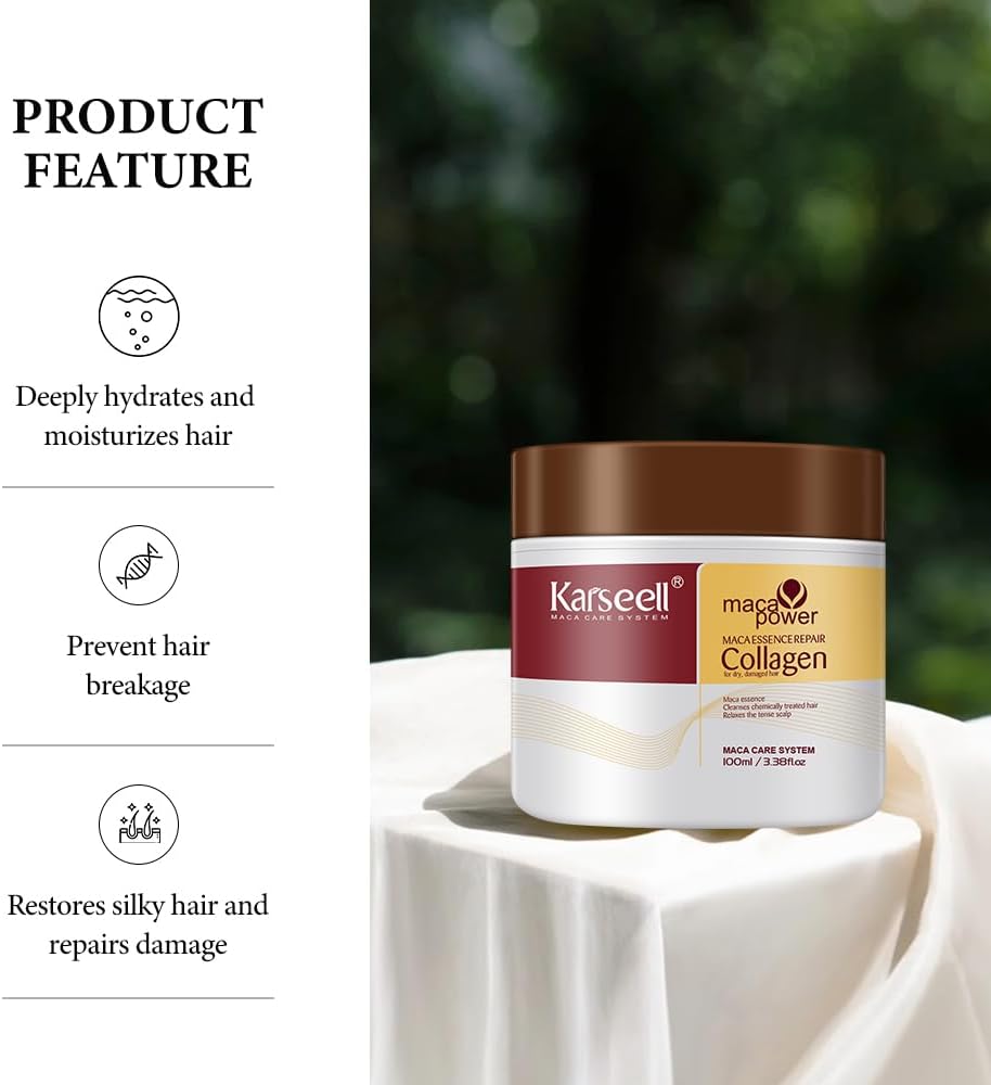 Karseell - Masque cheveux Collagen 100ml - réparation profonde, huile d'argan