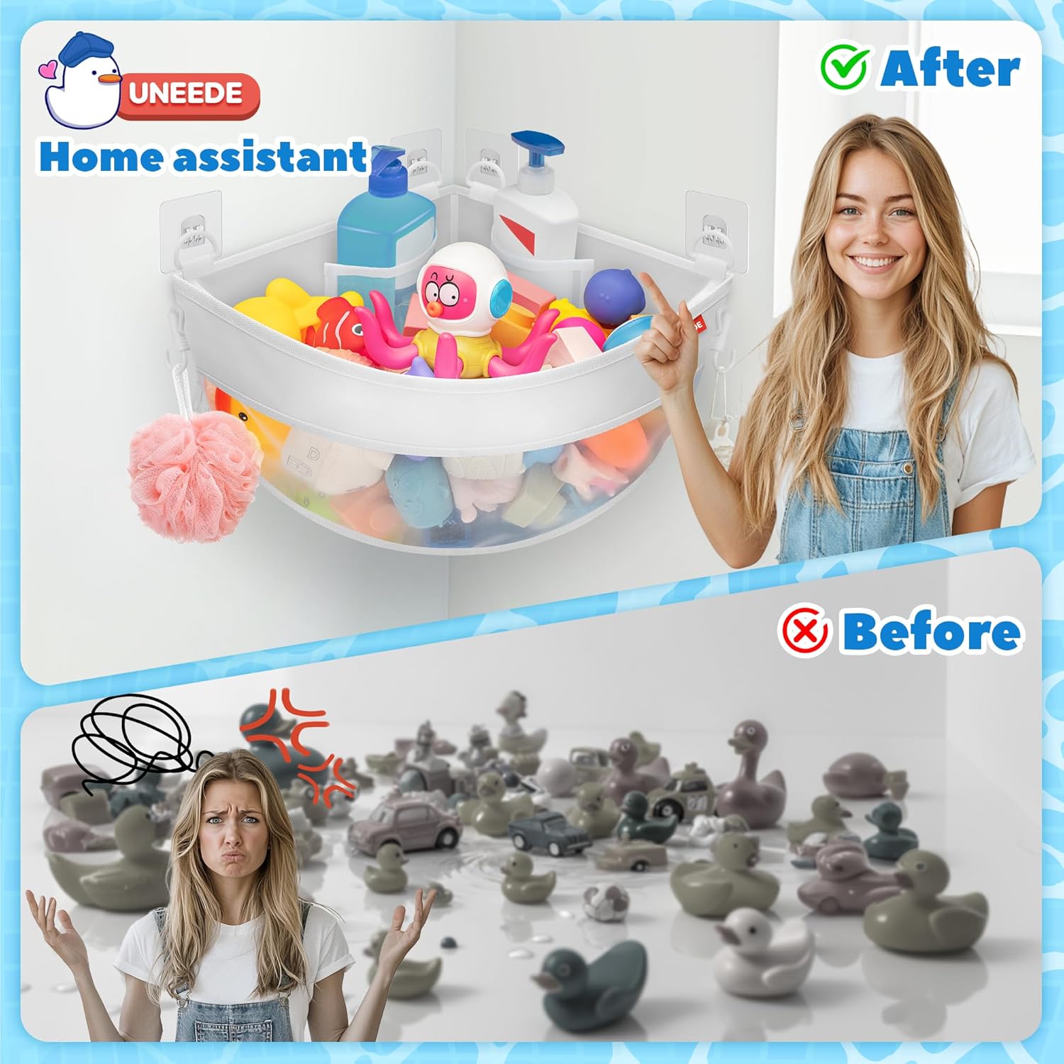 UNEEDE - support d’angle bain enfants - maille, séchage rapide