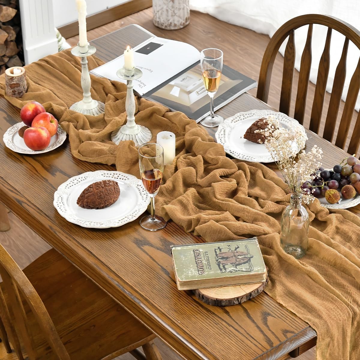 Artoid Mode - Chemin de table bohème - 300 cm - gaze de coton jaune