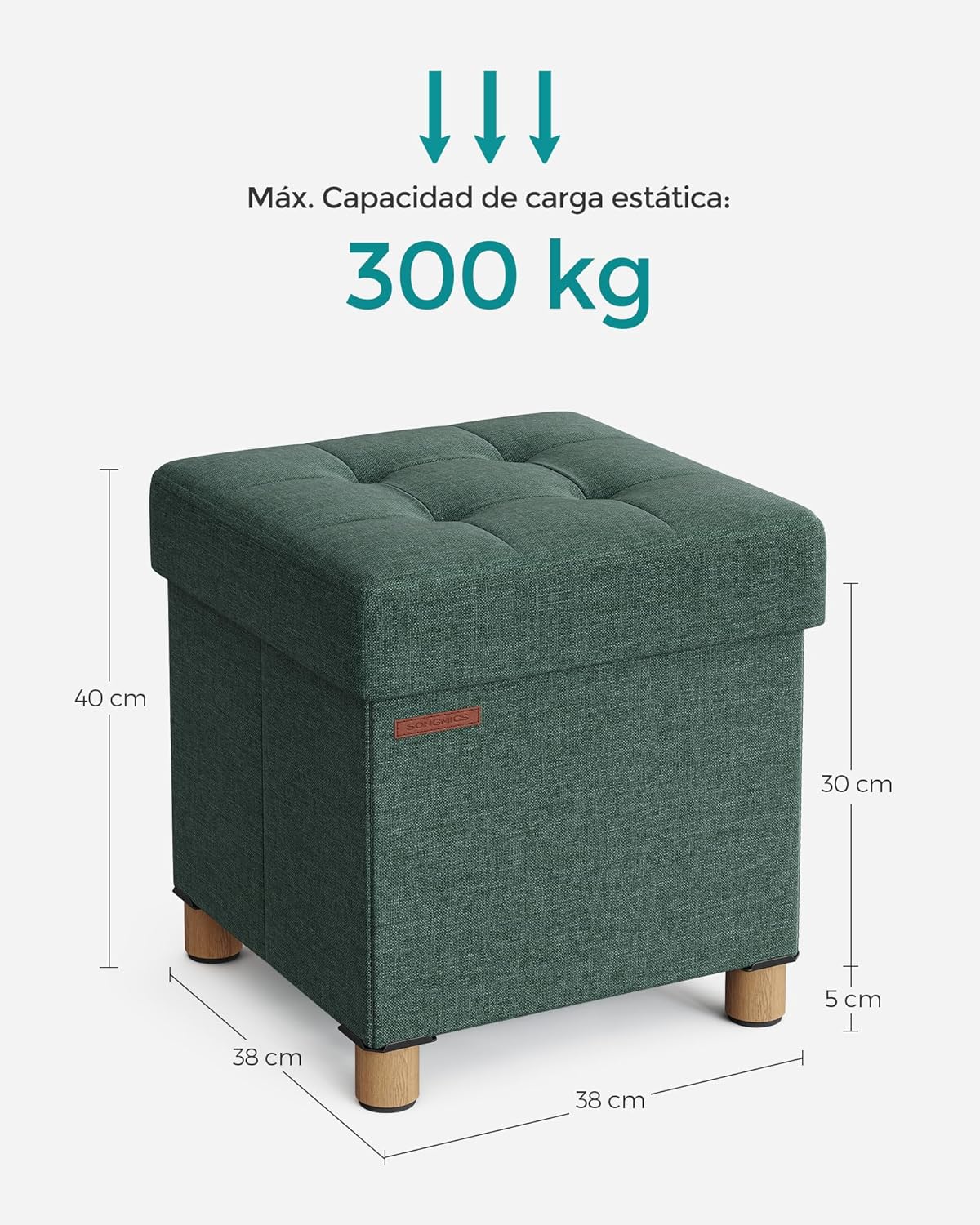 SONGMICS - Tabouret rangement pliable - 38x38x40 cm - 300 kg, vert rétro LSF014C11