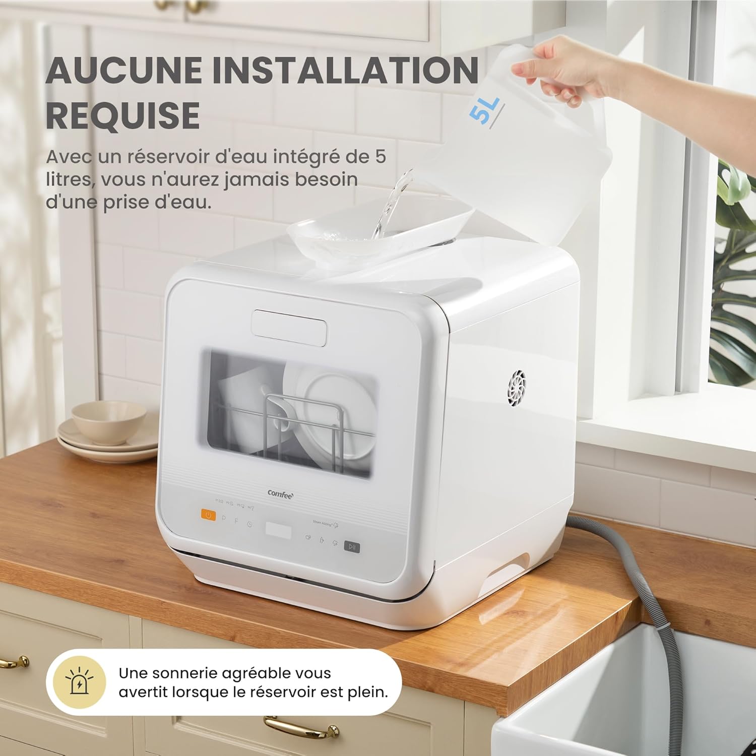 COMFEE’ - mini lave-vaisselle compact, 6 programmes, vapeur, TD305-WH