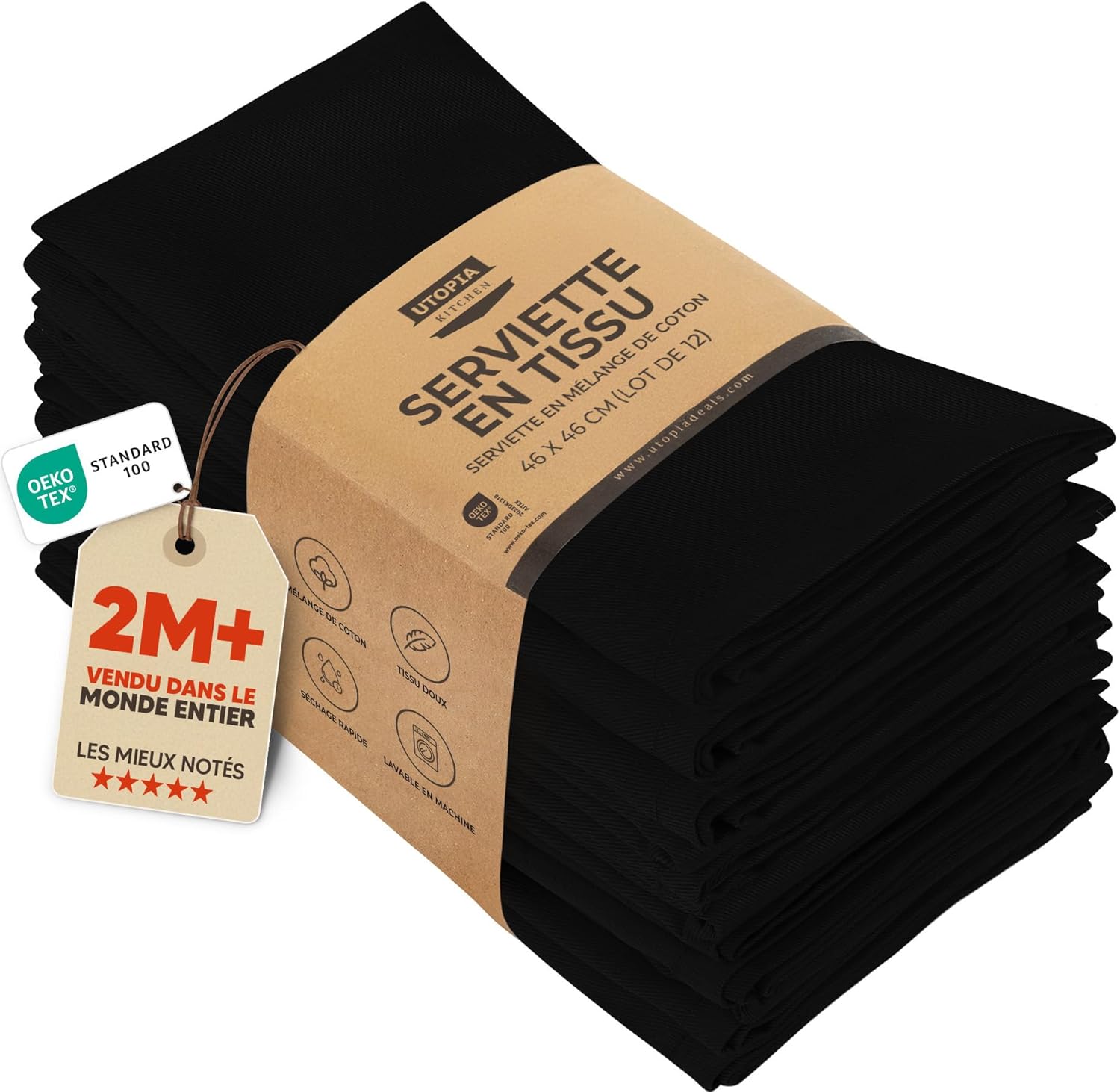 Utopia - serviettes de table coton réutilisables 46x46 cm, lot de 12