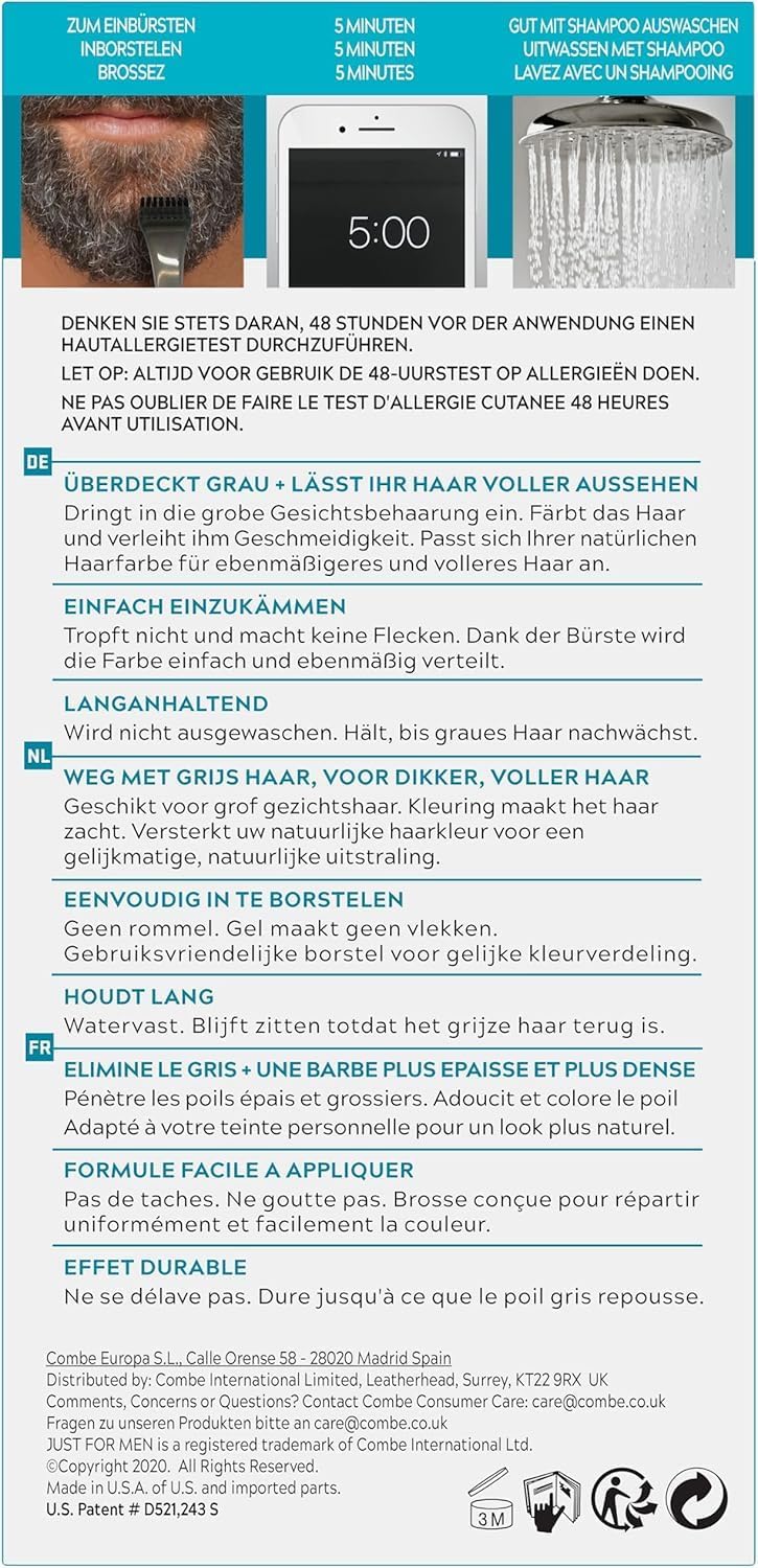 Just For Men - coloration barbe & moustache, naturel, sans ammoniaque, peigne inclus, châtain clair, M25