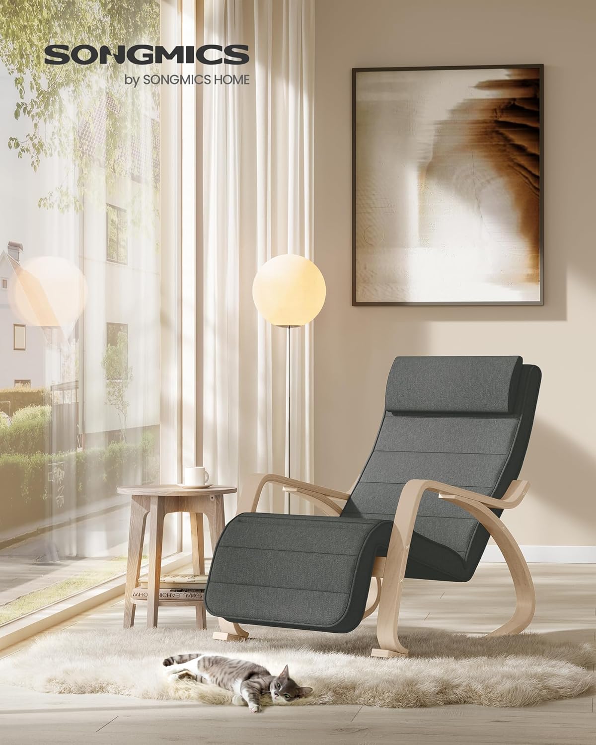 SONGMICS - fauteuil à bascule - 121,5x67x84 cm - bois, repose-pieds réglable, 150 kg - LYY010GZ03