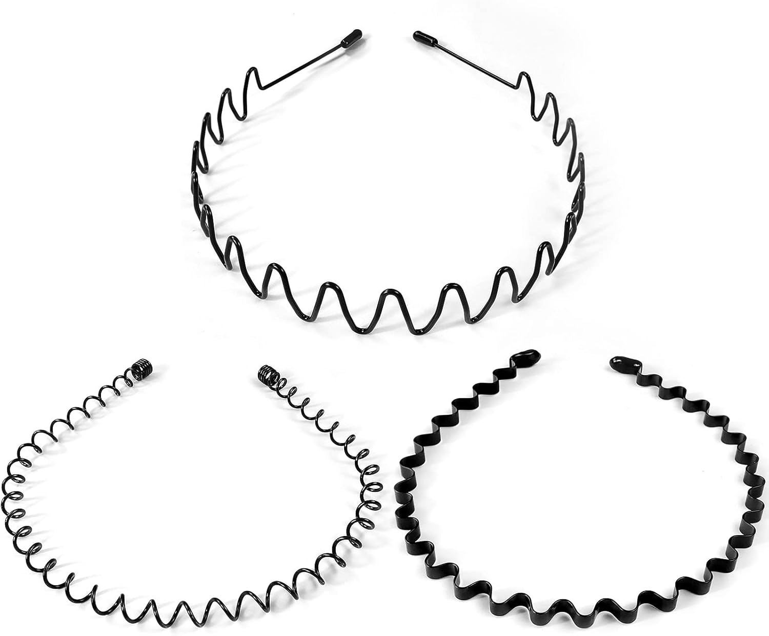 Serre-tête homme - bandeau métal noir - lot de 3 - antidérapant, ondulé