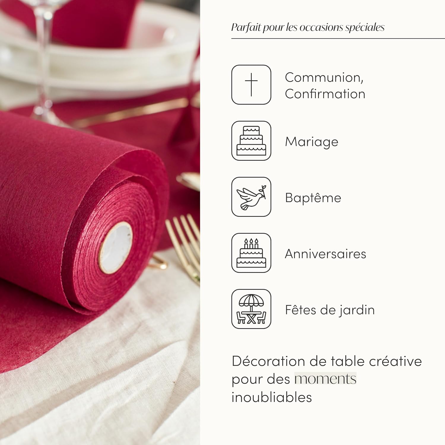 100%Mosel - Chemin de table - 30x2500cm - non-tissé rouge décoratif