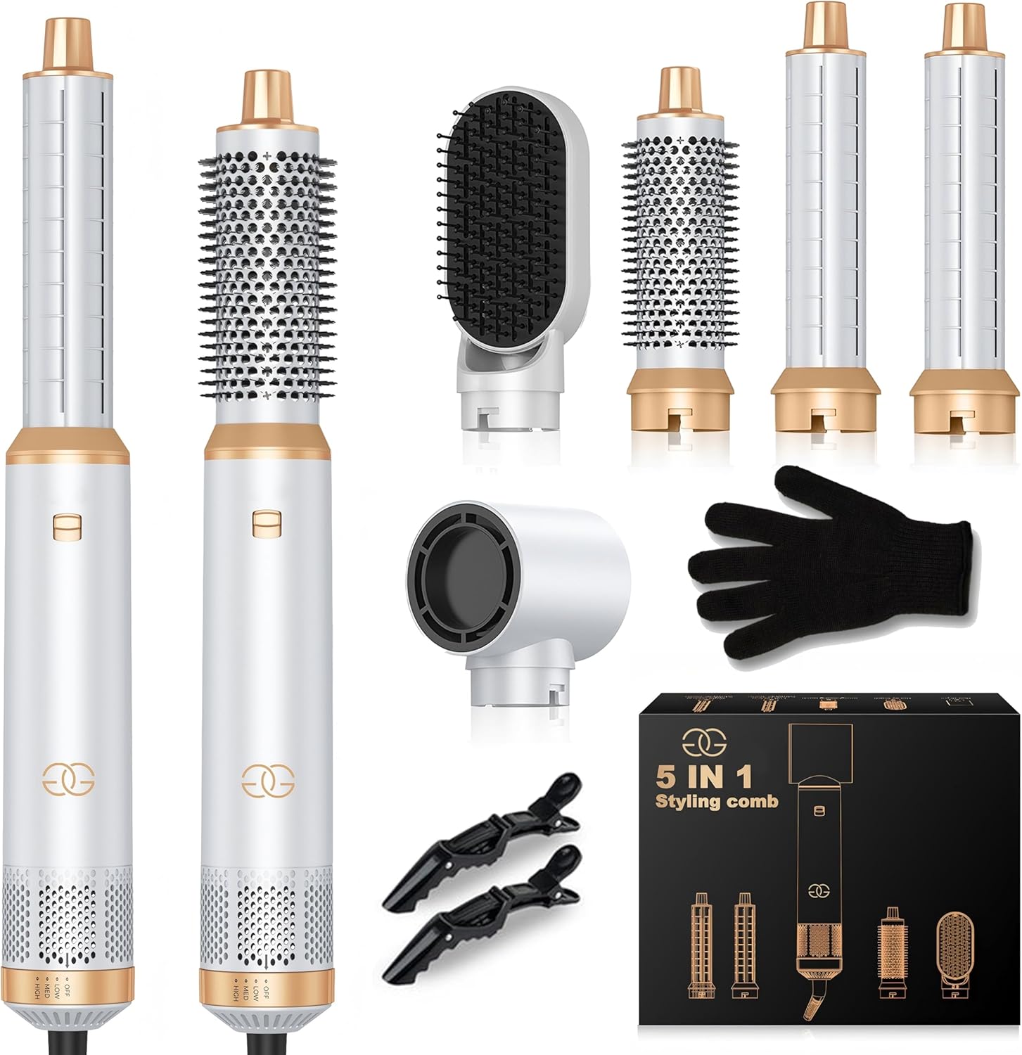 Golden Goods - Multistyler White/Gold - Brosse 5-en-1, sèche, lisse, boucle