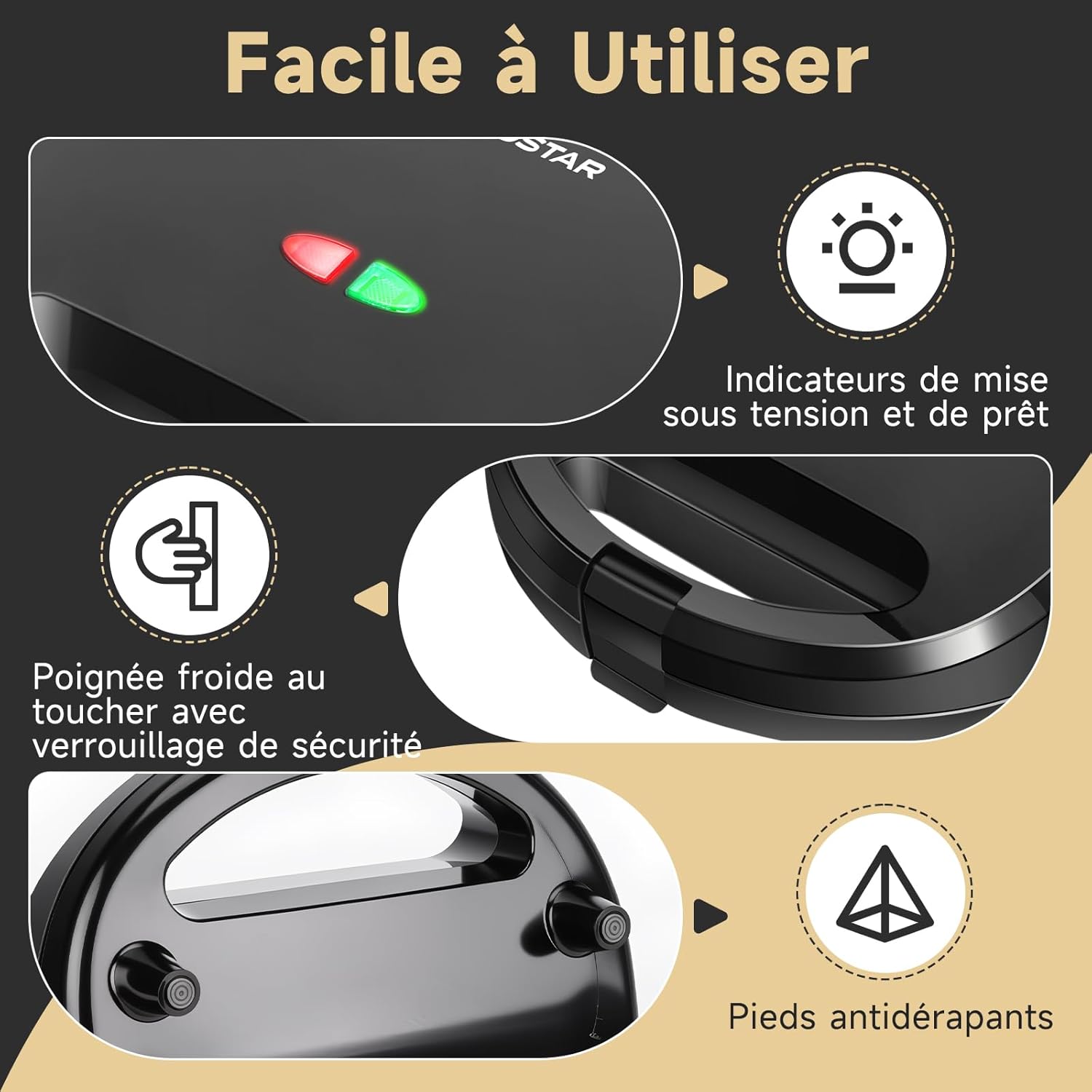 Aigostar - Gaufrier 3-en-1 - 750W - plaques antiadhésives, thermostat auto