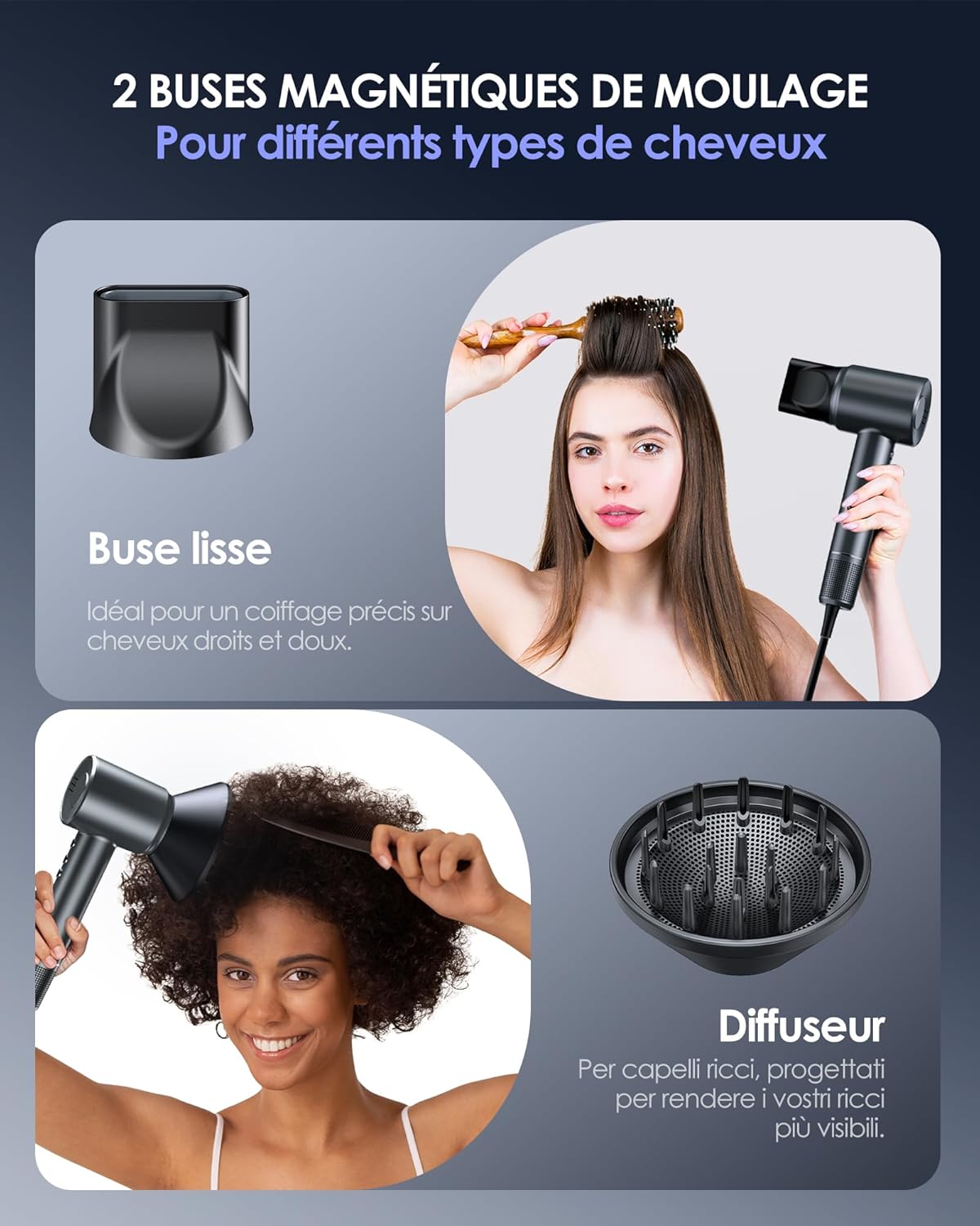 Bopcal - Sèche-cheveux pro 160000rpm, ionique, diffuseur, 500M ions