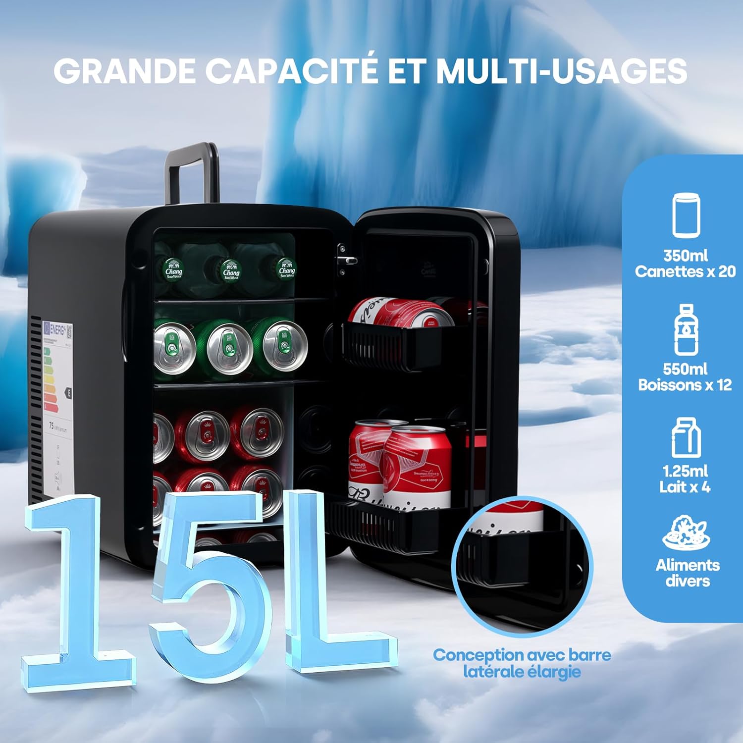 Enventor - Mini Frigo 15L, modes chaud/froid, portable, silencieux