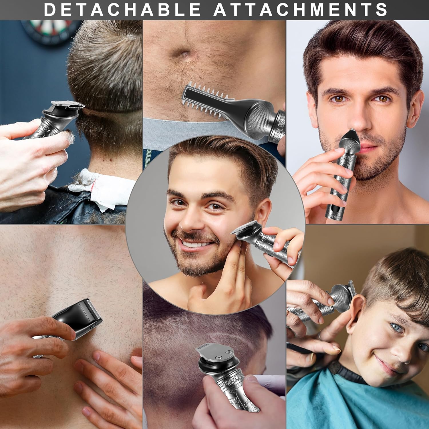 Surker – Tondeuse Barbe 7 en 1 – Lame T, coupe 0 mm, précision, gris