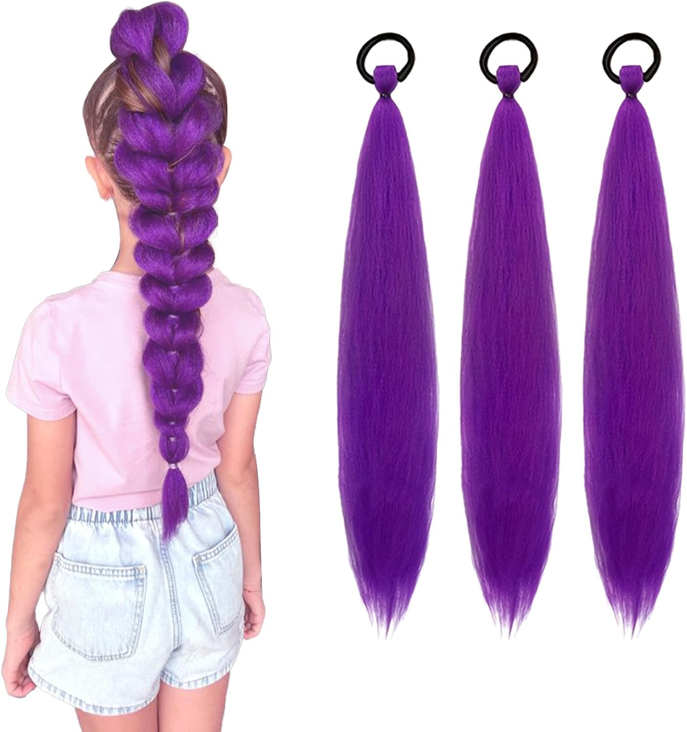 Perruque enfant - 3 pièces - 60cm - violet, élastique, cosplay, adulte