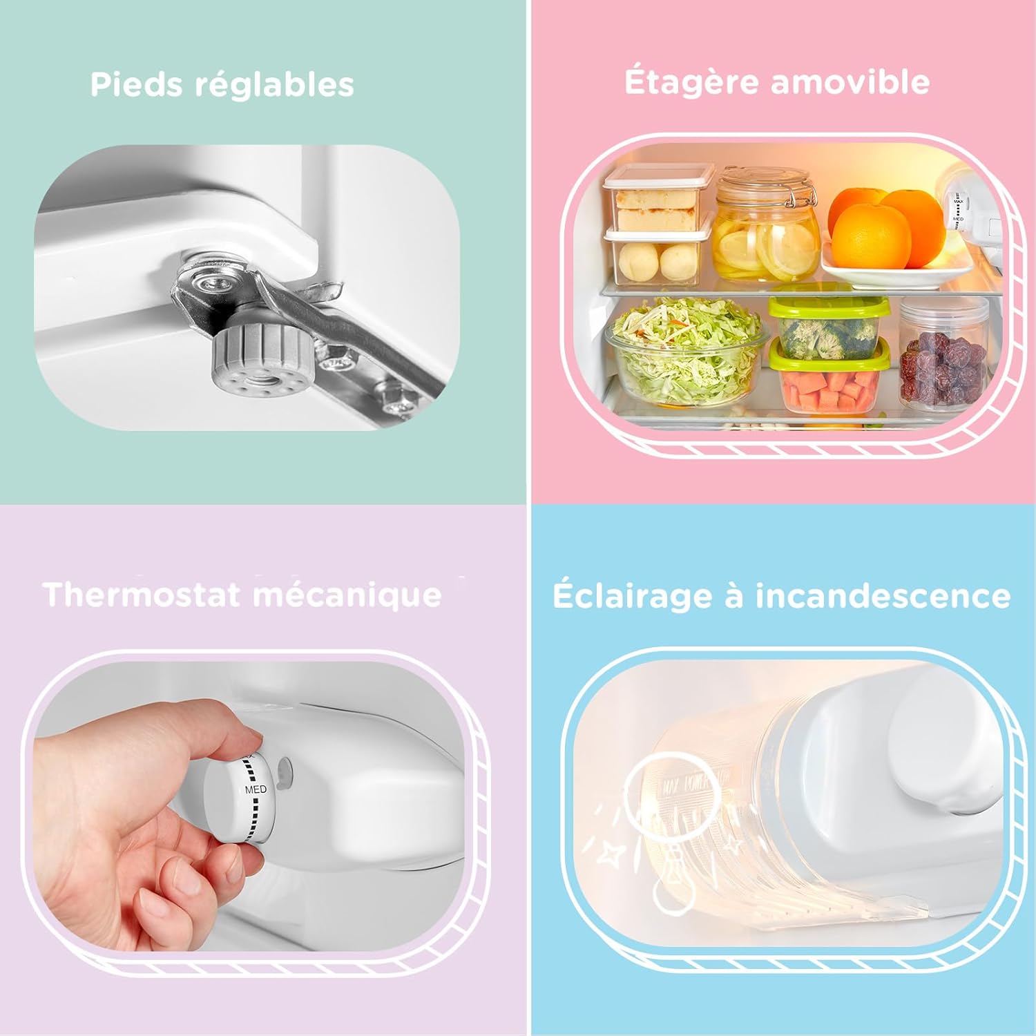 COMFEE' - réfrigérateur congélateur 87L - éclairage, étagères amovibles, portes réversibles, thermostat réglable - RCT87