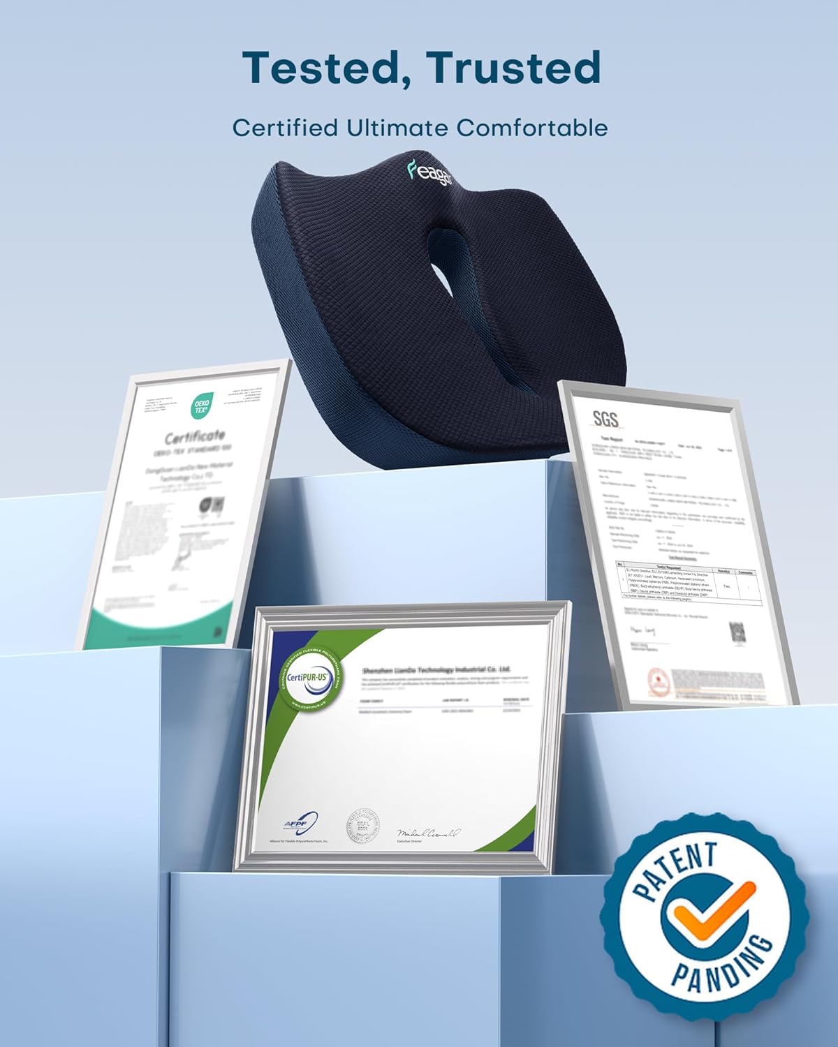 Feagar - Coussin chaise Extra Large - ergonomique, mousse mémoire, orthopédique, coccyx, siège voiture