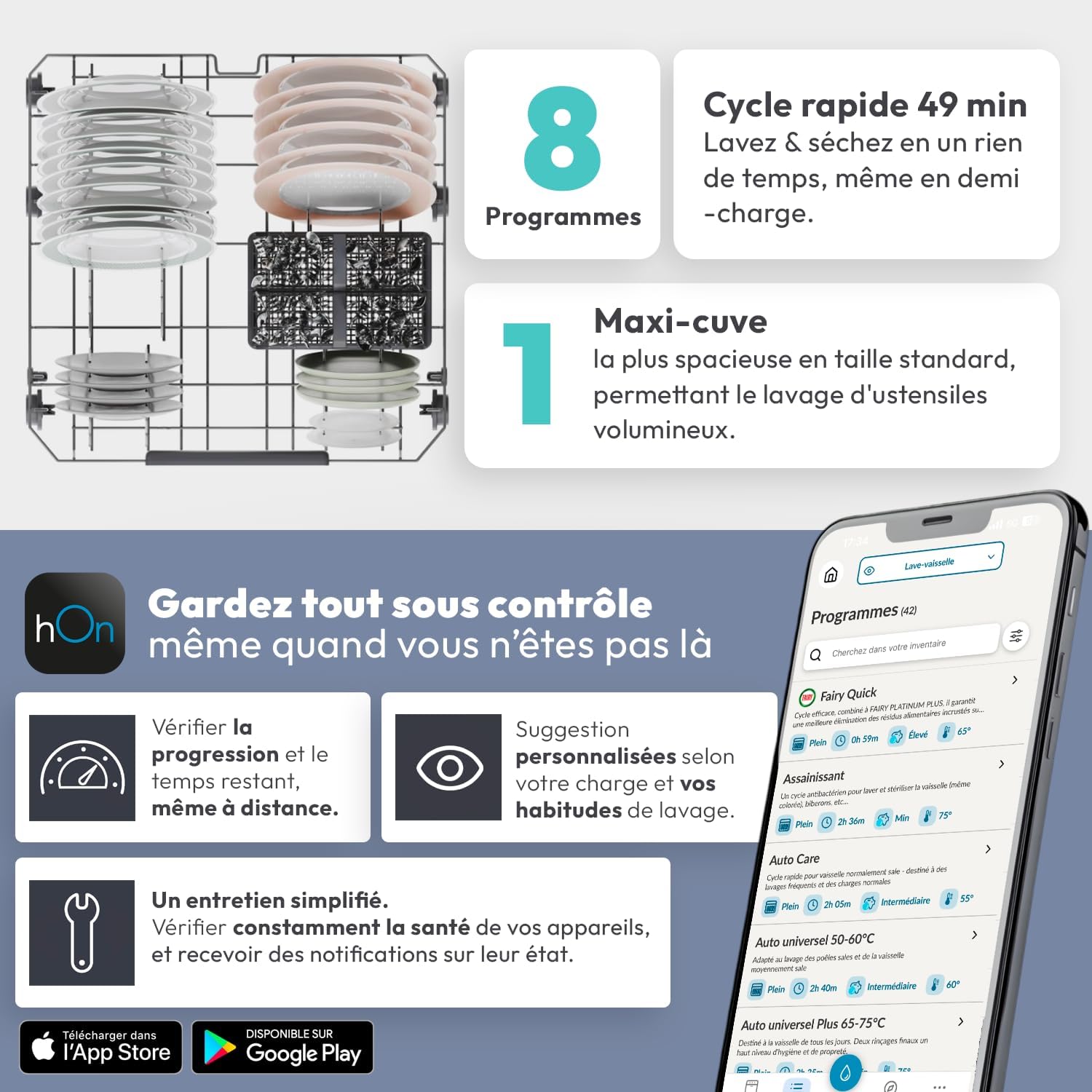 Candy Lave-vaisselle série CF, 14 couverts, 60x82 cm, contrôle à distance, CF 4C6F0W