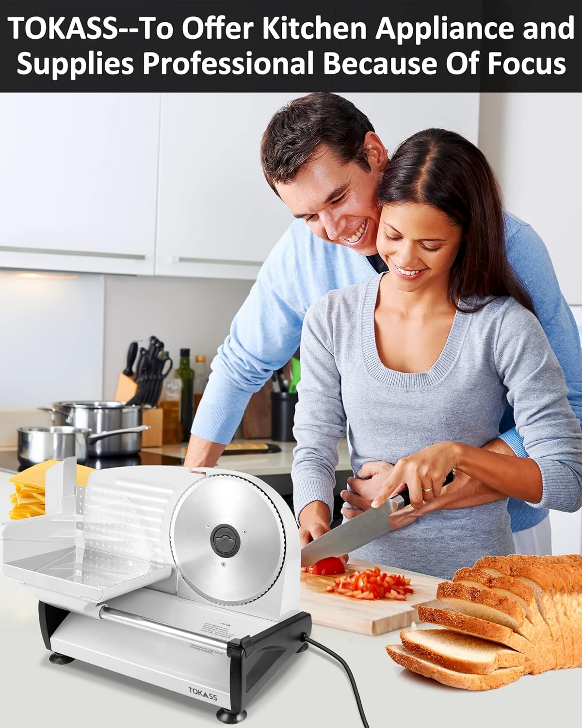 Trancheuse électrique inox – 200W, 2 lames, réglable 0-15mm