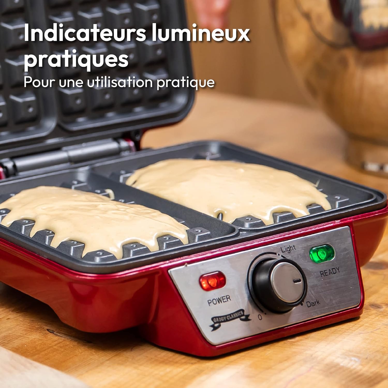 Gadgy - gaufrier, 23x16,8 cm, 1000W, antiadhésif, thermostat réglable