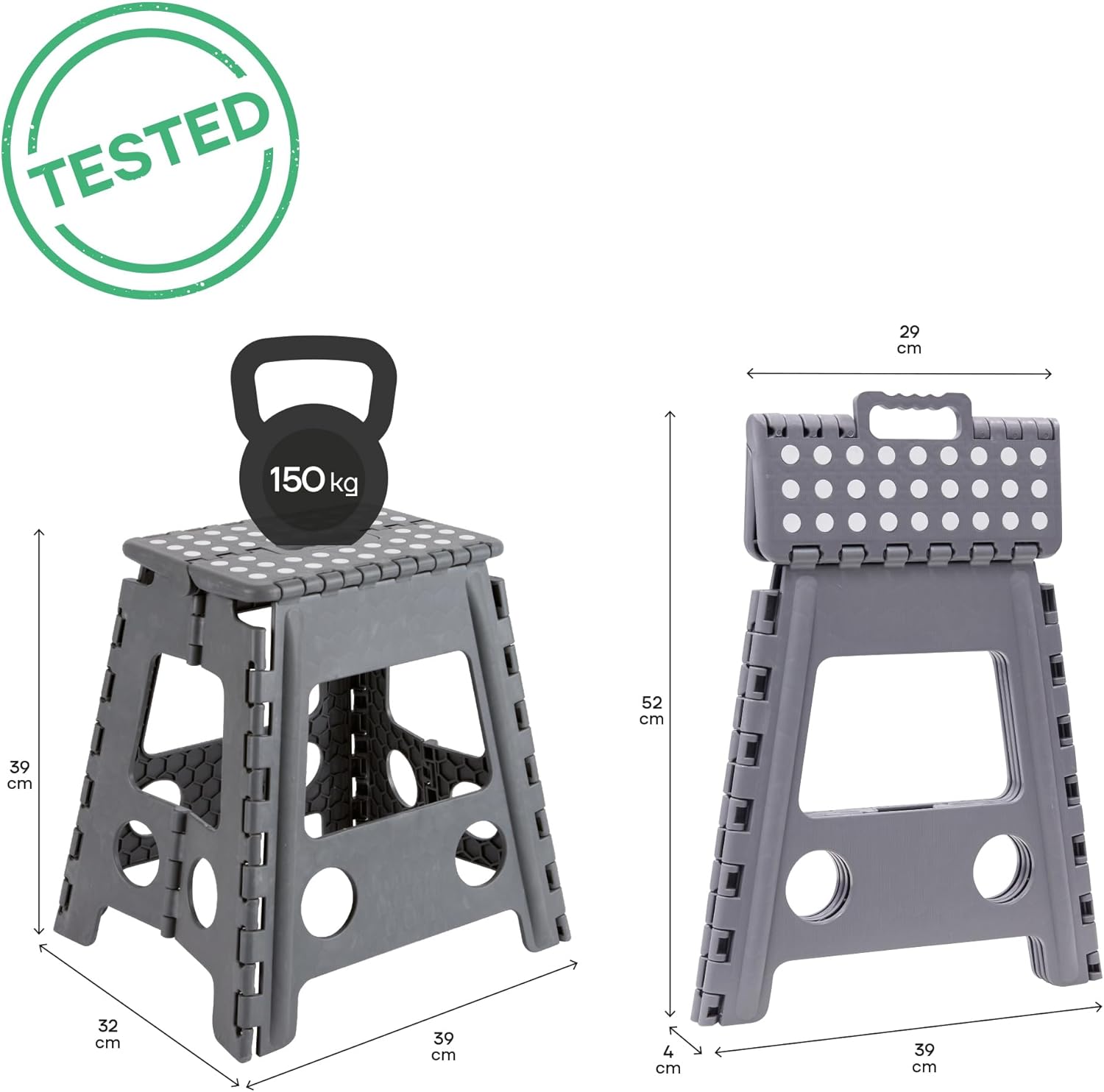 Arregui - Tabouret pliant multiusage 39cm, marchepied, gris - TB-039-G