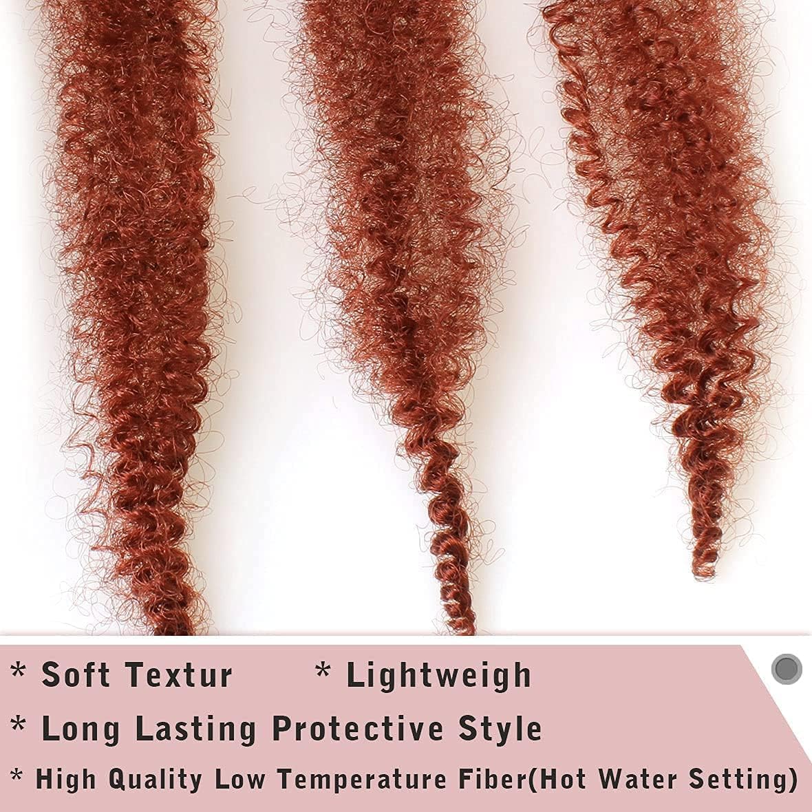 Xtrend - extensions afro torsadées - 30,5 cm - lot de 3, souples, rouge cuivré, 8 mèches/lot, pré-séparées, naturelles, 