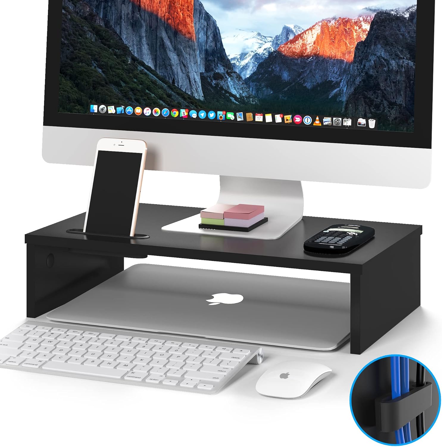 BONTEC - support écran bois noir - 420x235x104mm - ergonomique, câble, 30kg