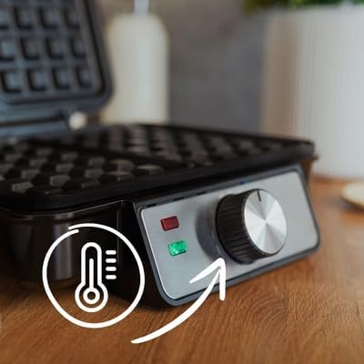 Gaufrier - 1200W, 2 plaques, temp. réglable, compact, poignée froide