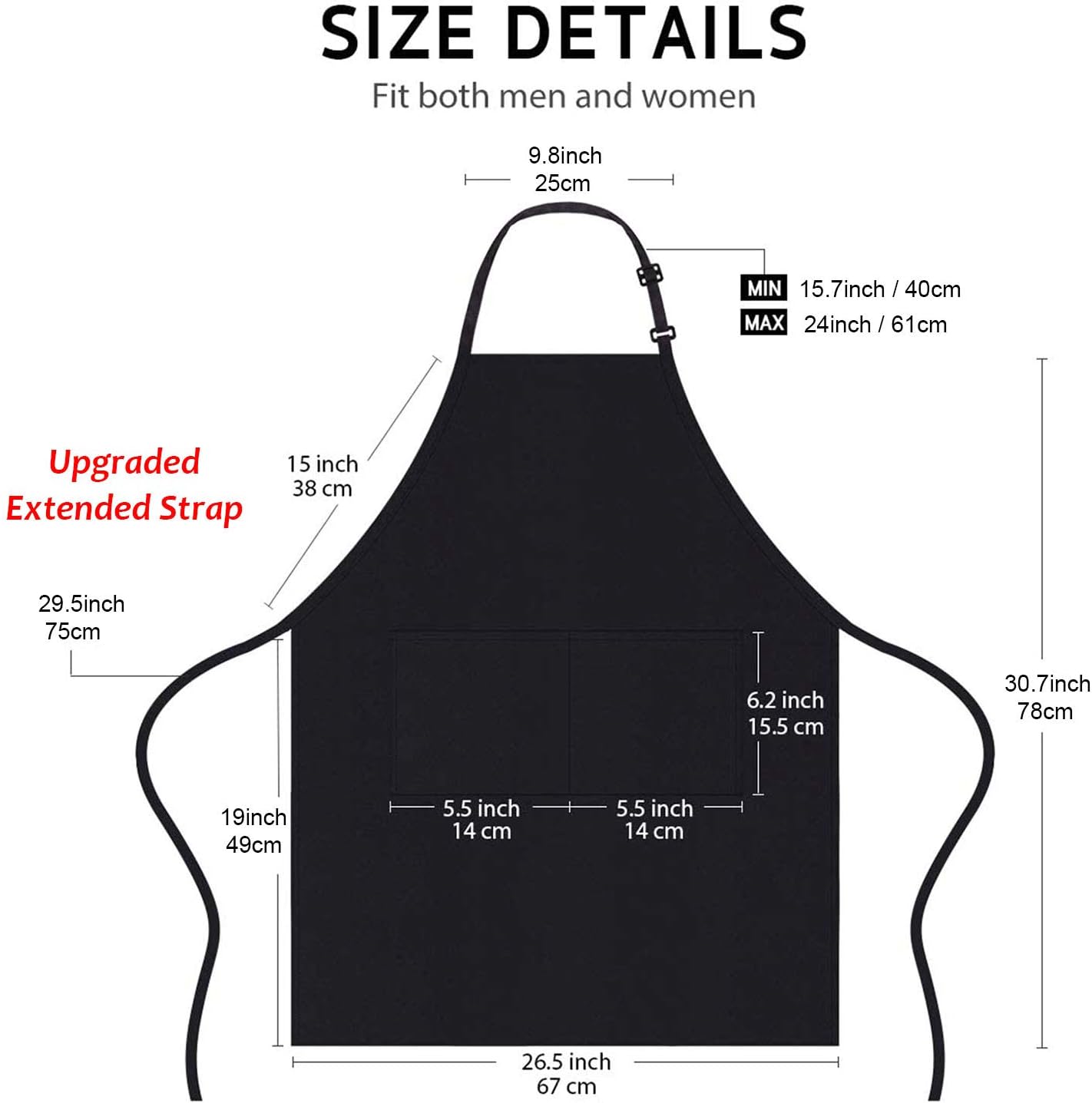 atopo - tablier chef pack 4 - noir, étanche, 2 poches, réglable